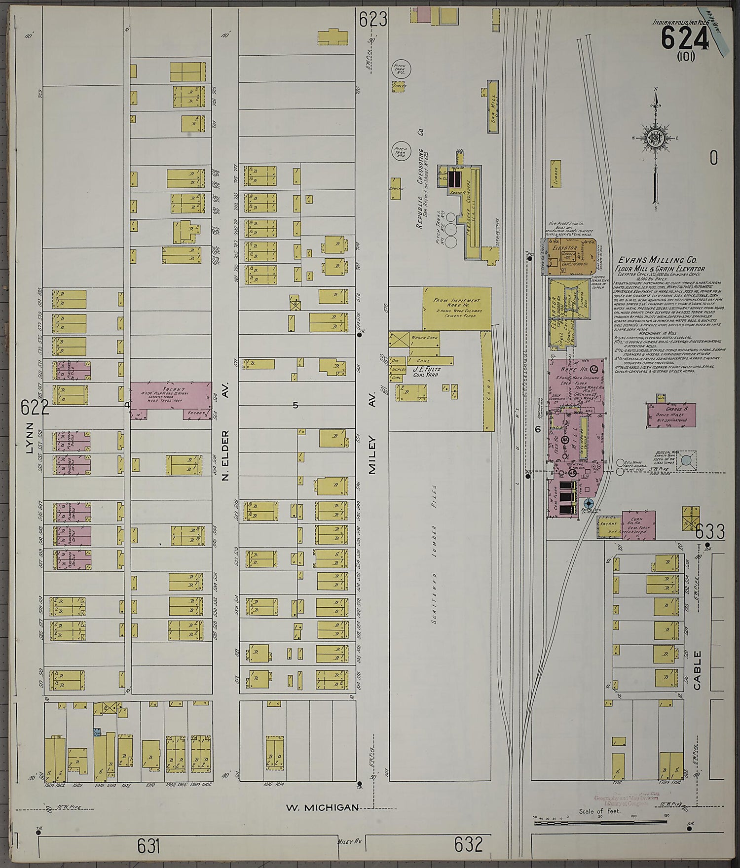 This old map of Indianapolis, Marion County, Indiana was created by Sanborn Map Company in 1915