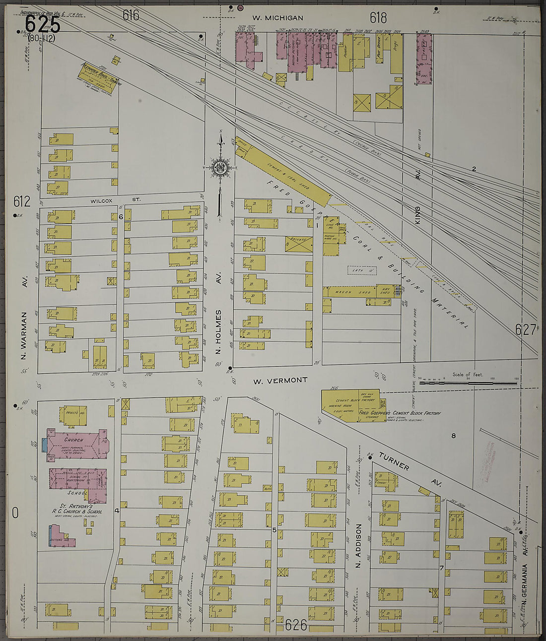 This old map of Indianapolis, Marion County, Indiana was created by Sanborn Map Company in 1915