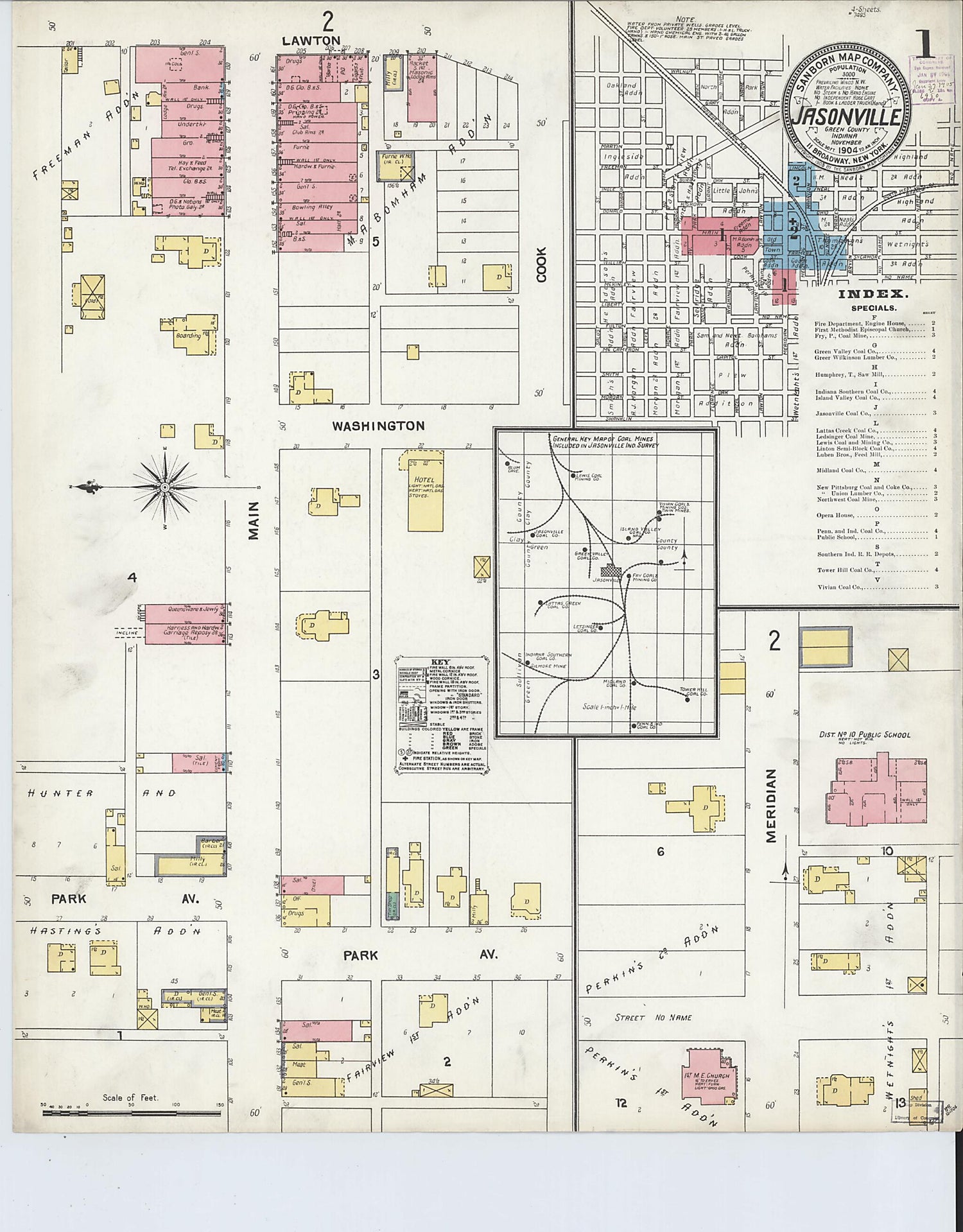 This old map of Jasonville, Greene County, Indiana was created by Sanborn Map Company in 1904