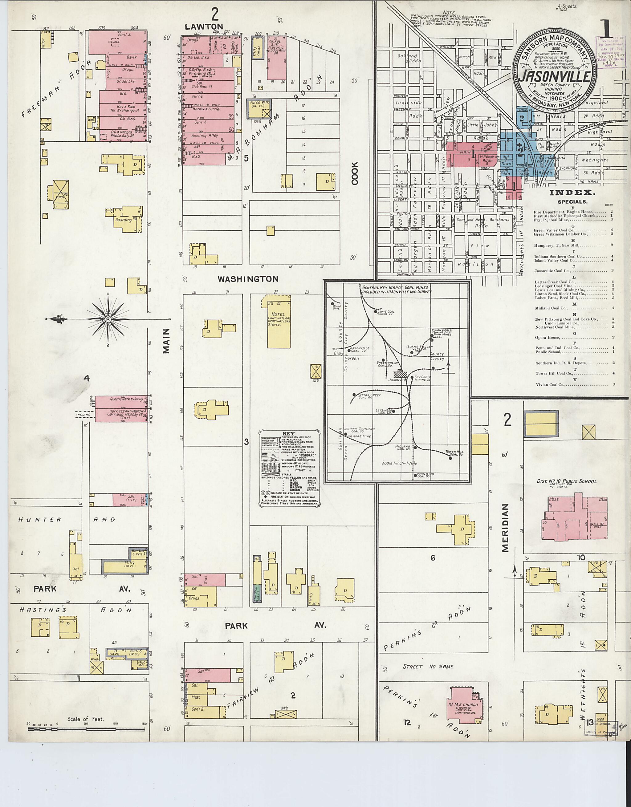 This old map of Jasonville, Greene County, Indiana was created by Sanborn Map Company in 1904