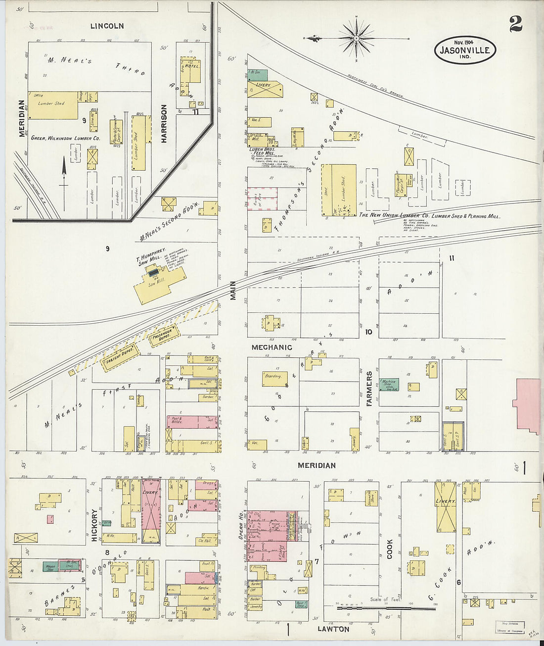 This old map of Jasonville, Greene County, Indiana was created by Sanborn Map Company in 1904