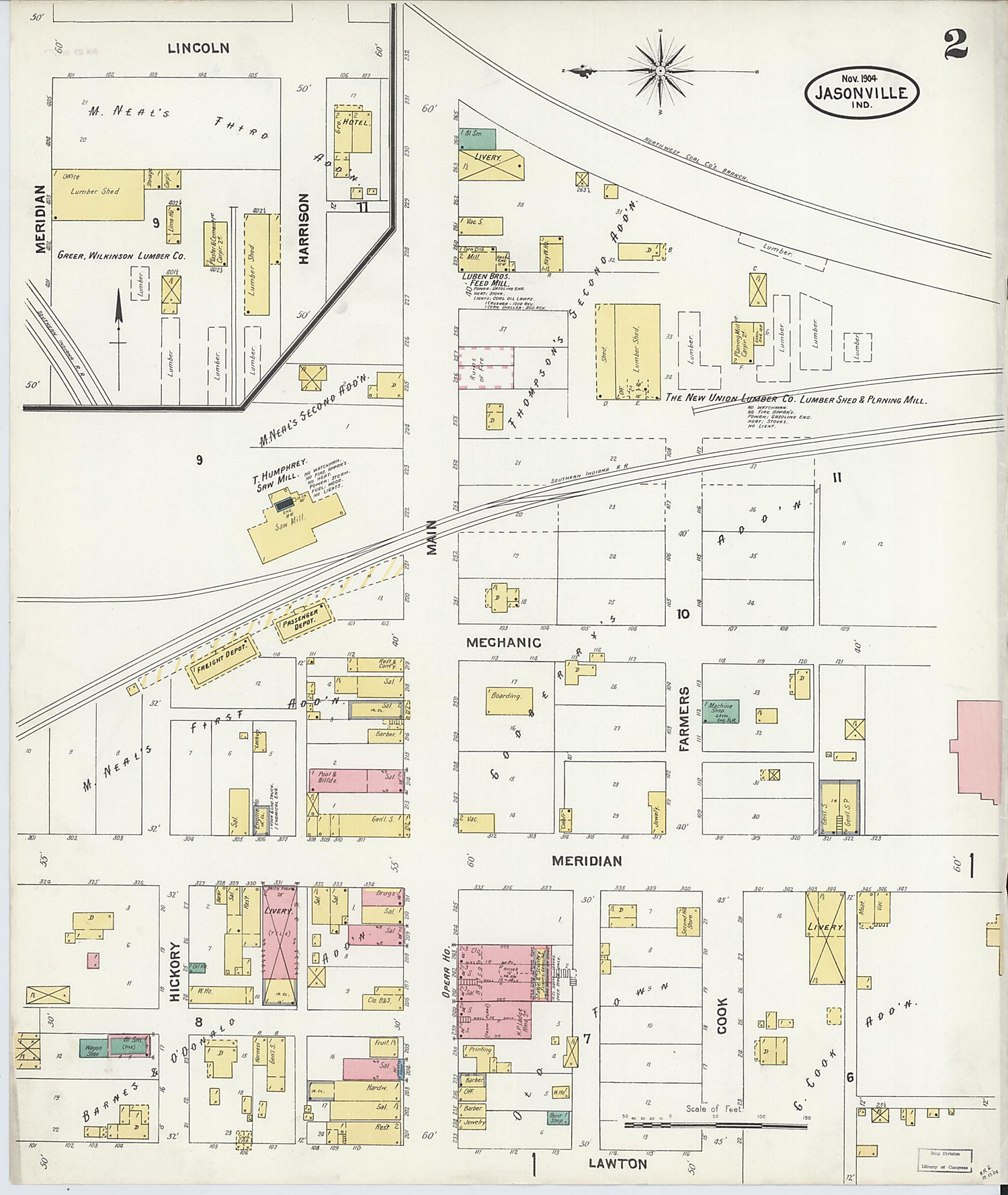 This old map of Jasonville, Greene County, Indiana was created by Sanborn Map Company in 1904