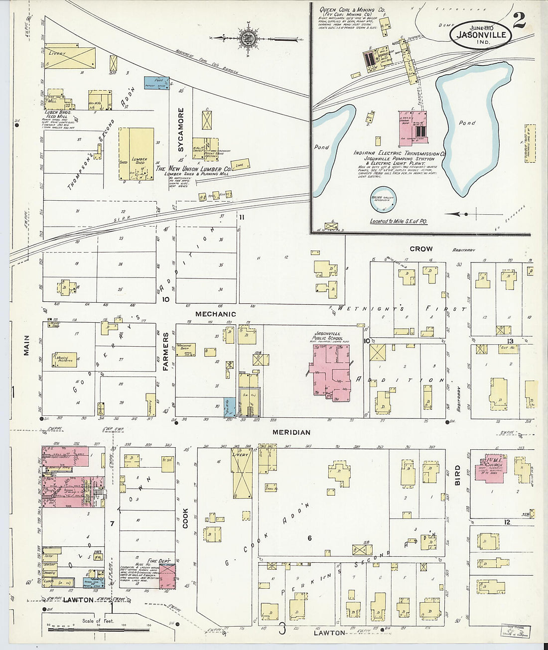 This old map of Jasonville, Greene County, Indiana was created by Sanborn Map Company in 1910