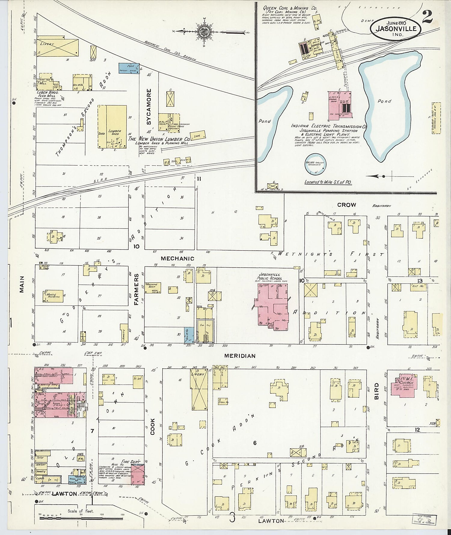 This old map of Jasonville, Greene County, Indiana was created by Sanborn Map Company in 1910