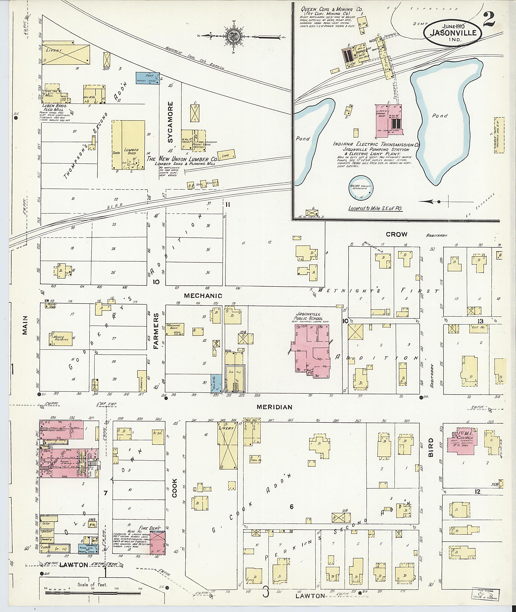 This old map of Jasonville, Greene County, Indiana was created by Sanborn Map Company in 1910