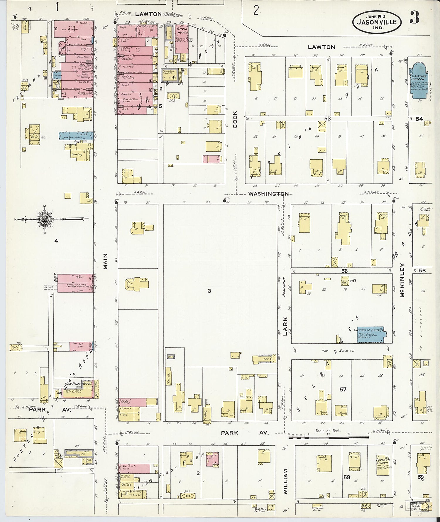 This old map of Jasonville, Greene County, Indiana was created by Sanborn Map Company in 1910