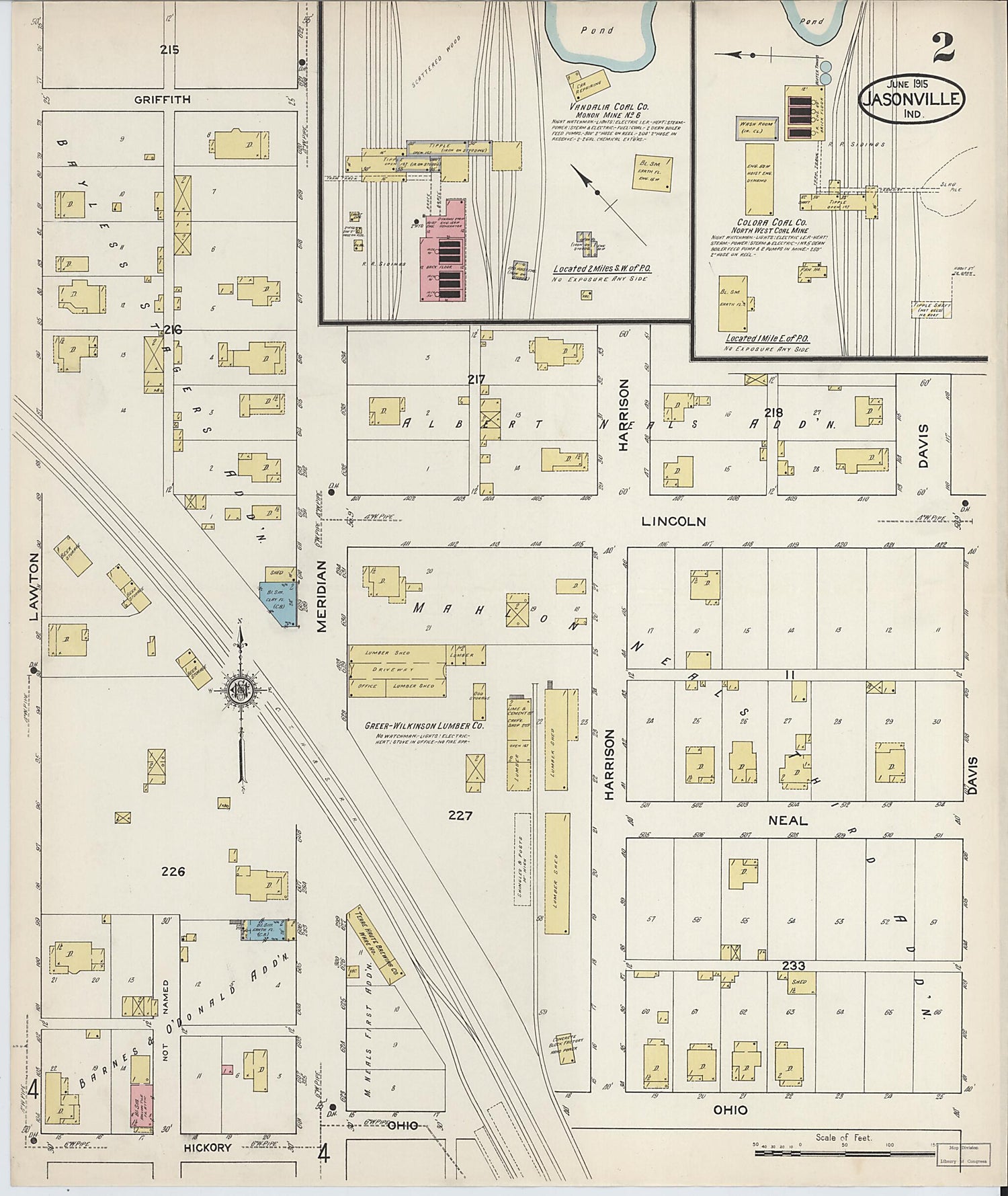 This old map of Jasonville, Greene County, Indiana was created by Sanborn Map Company in 1915