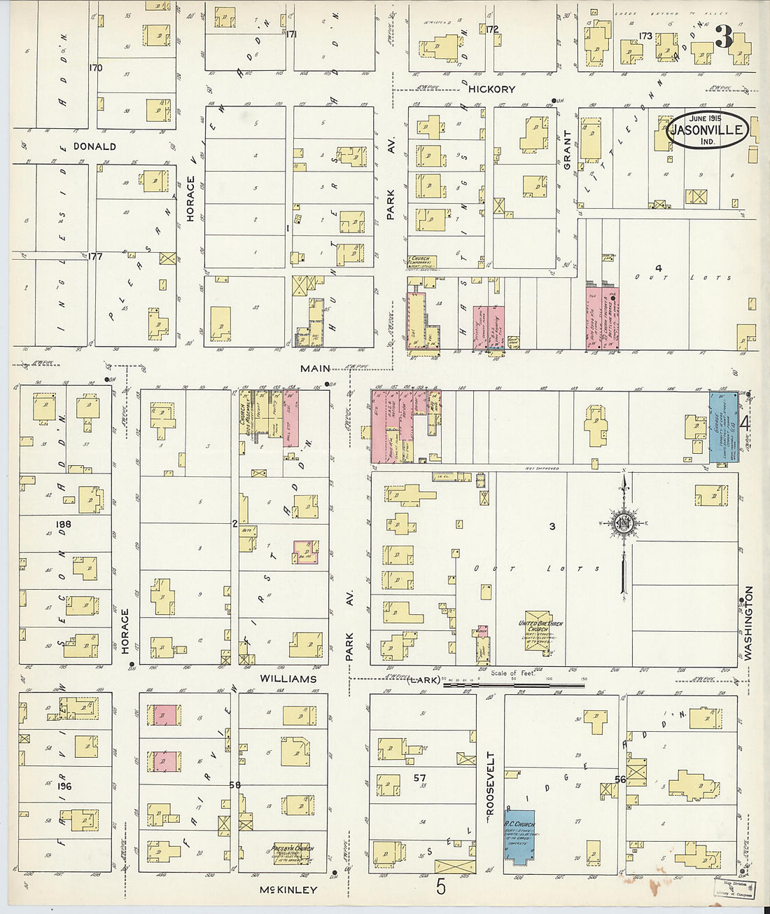 This old map of Jasonville, Greene County, Indiana was created by Sanborn Map Company in 1915