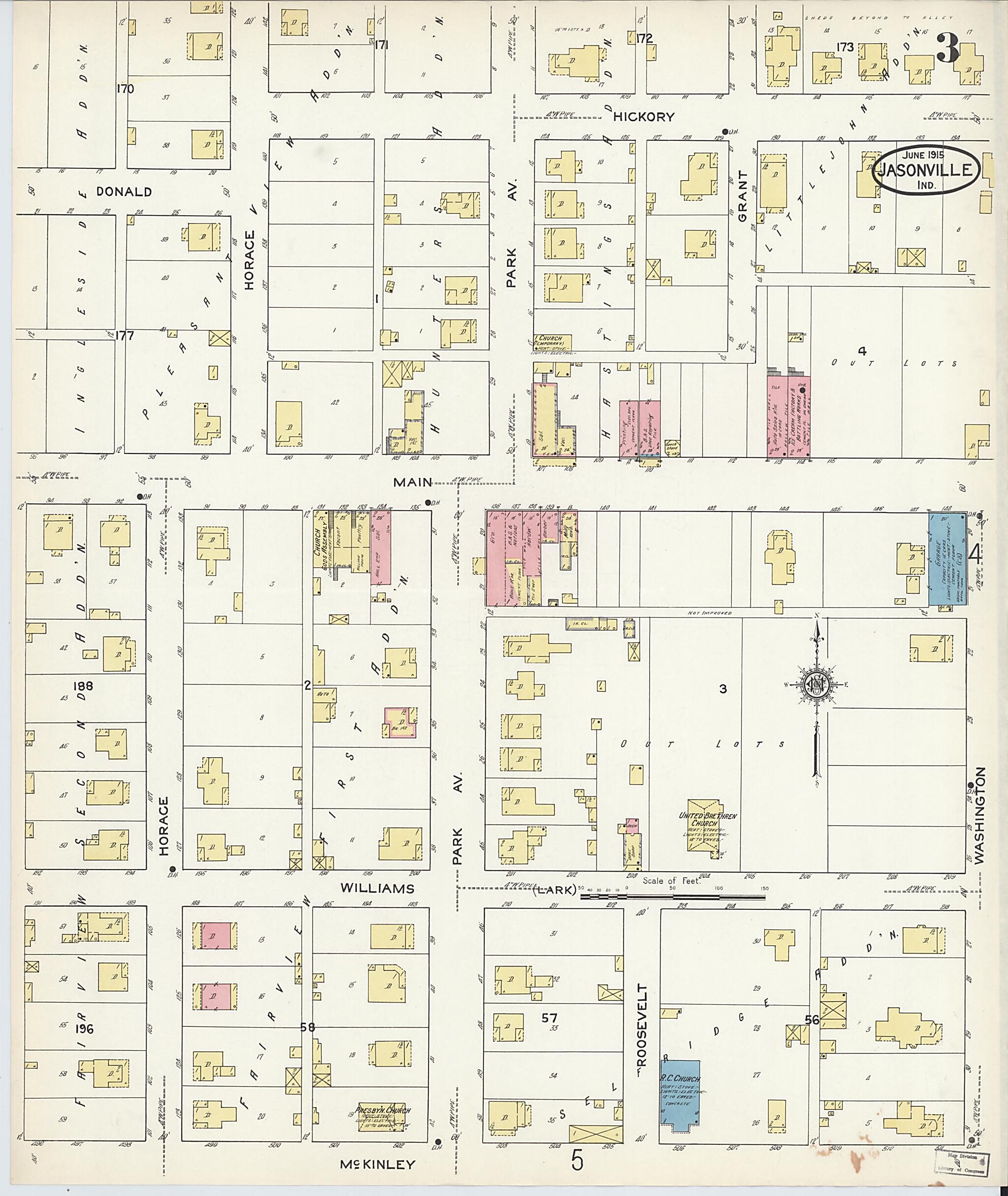 This old map of Jasonville, Greene County, Indiana was created by Sanborn Map Company in 1915