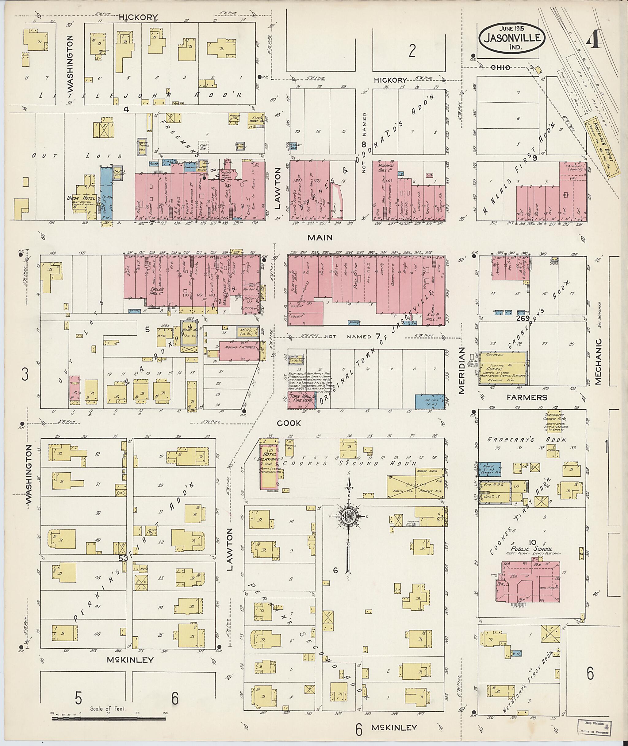 This old map of Jasonville, Greene County, Indiana was created by Sanborn Map Company in 1915