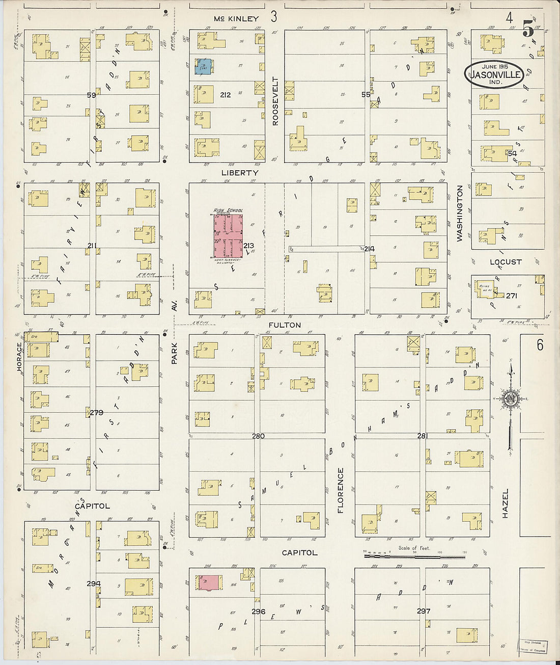 This old map of Jasonville, Greene County, Indiana was created by Sanborn Map Company in 1915