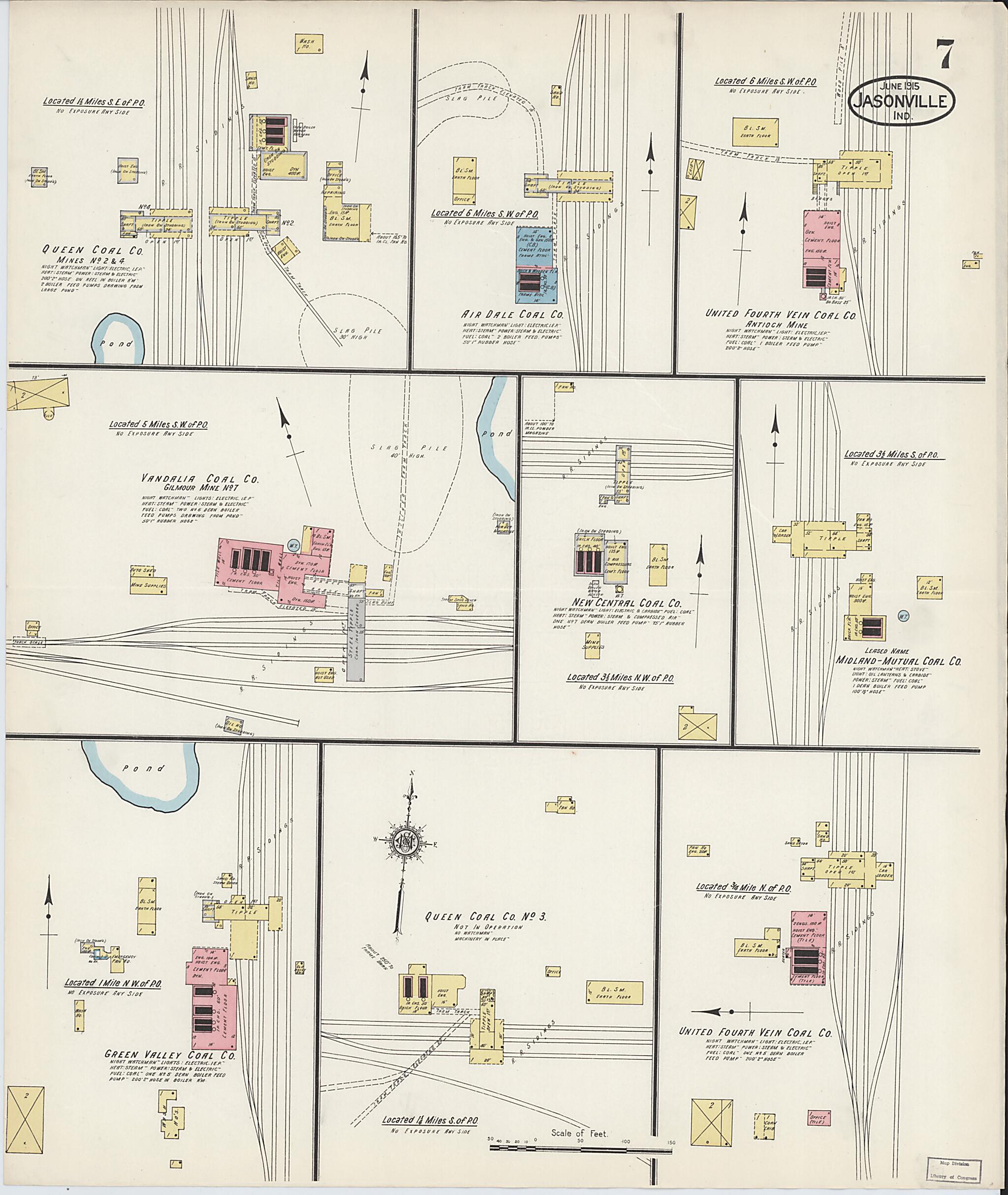 This old map of Jasonville, Greene County, Indiana was created by Sanborn Map Company in 1915