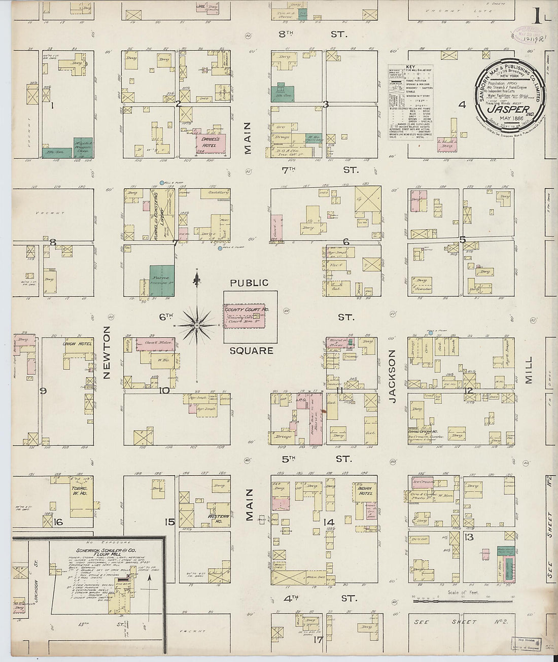 This old map of Jasper, Dubois County, Indiana was created by Sanborn Map Company in 1886