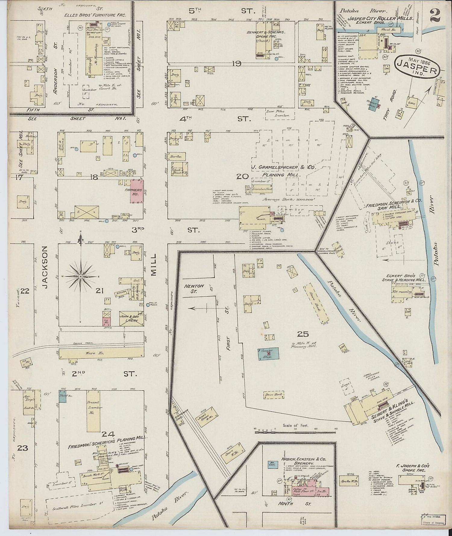 This old map of Jasper, Dubois County, Indiana was created by Sanborn Map Company in 1886