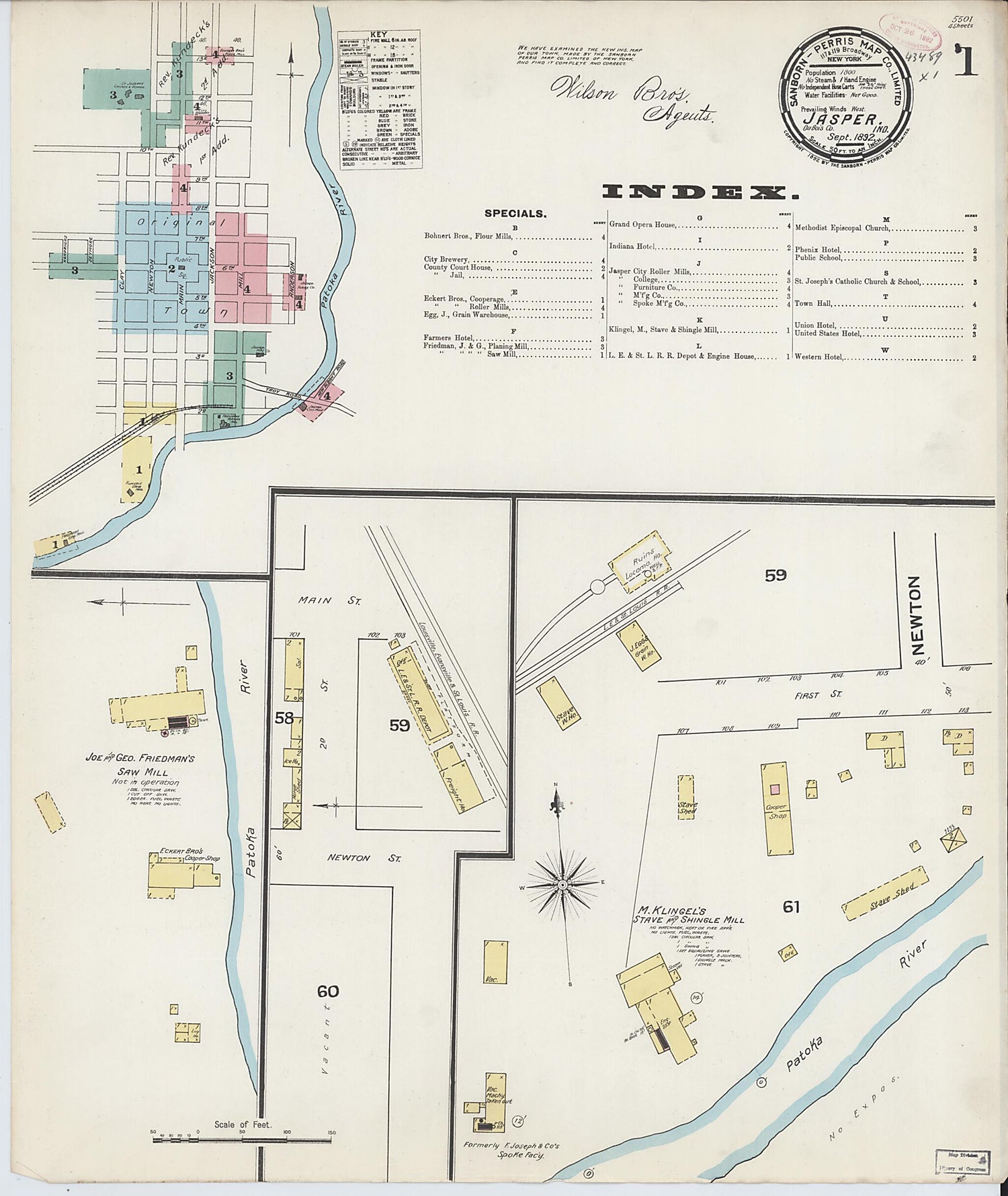 This old map of Jasper, Dubois County, Indiana was created by Sanborn Map Company in 1892