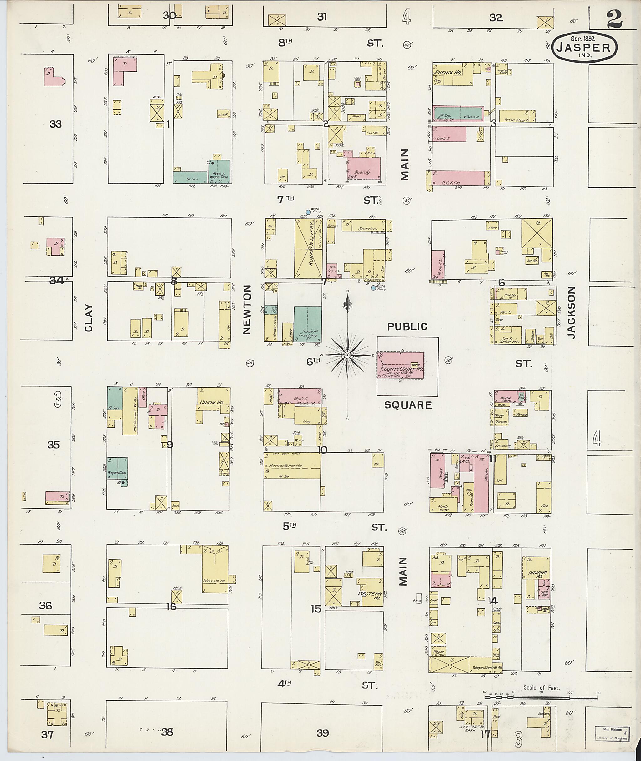 This old map of Jasper, Dubois County, Indiana was created by Sanborn Map Company in 1892