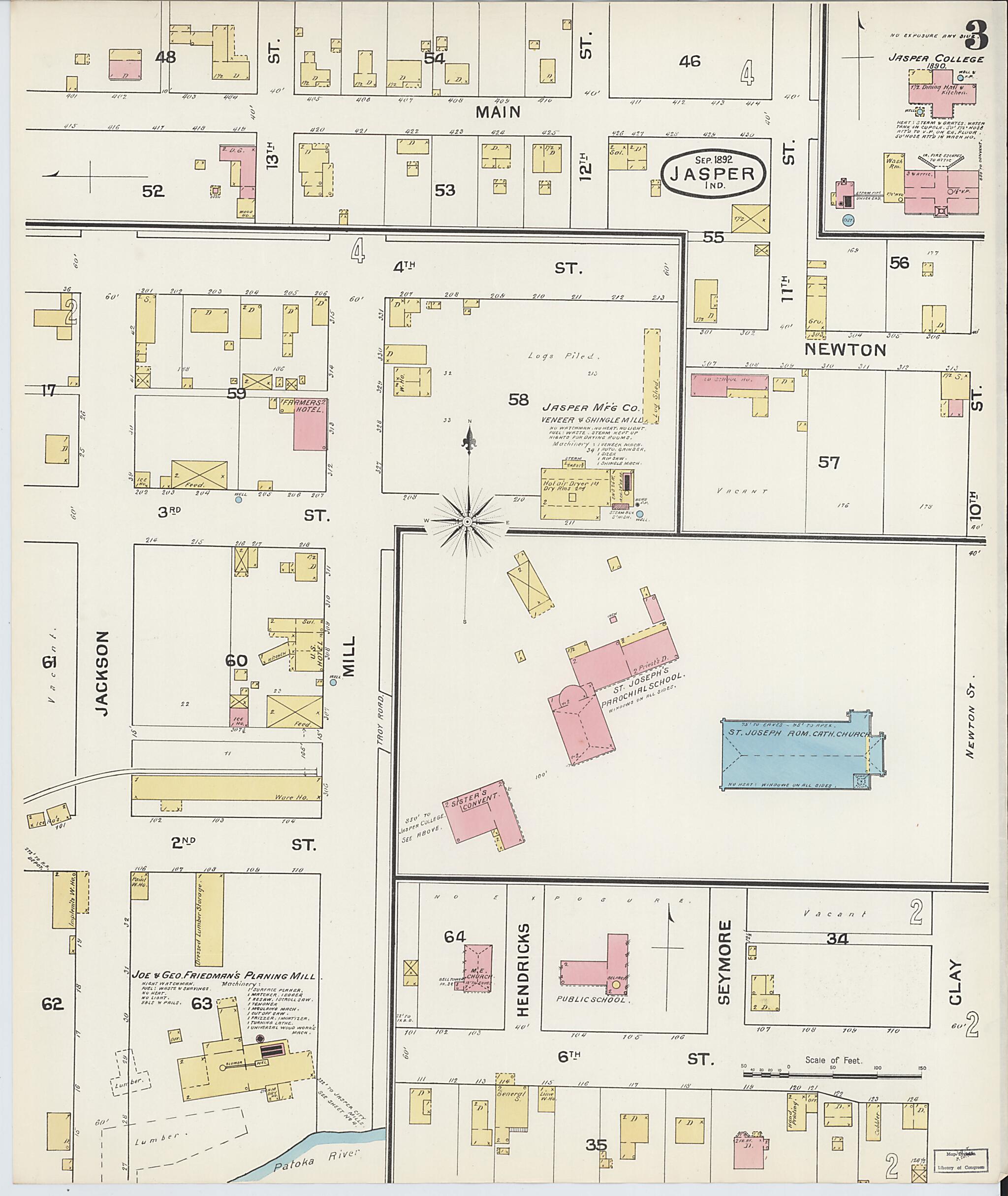 This old map of Jasper, Dubois County, Indiana was created by Sanborn Map Company in 1892