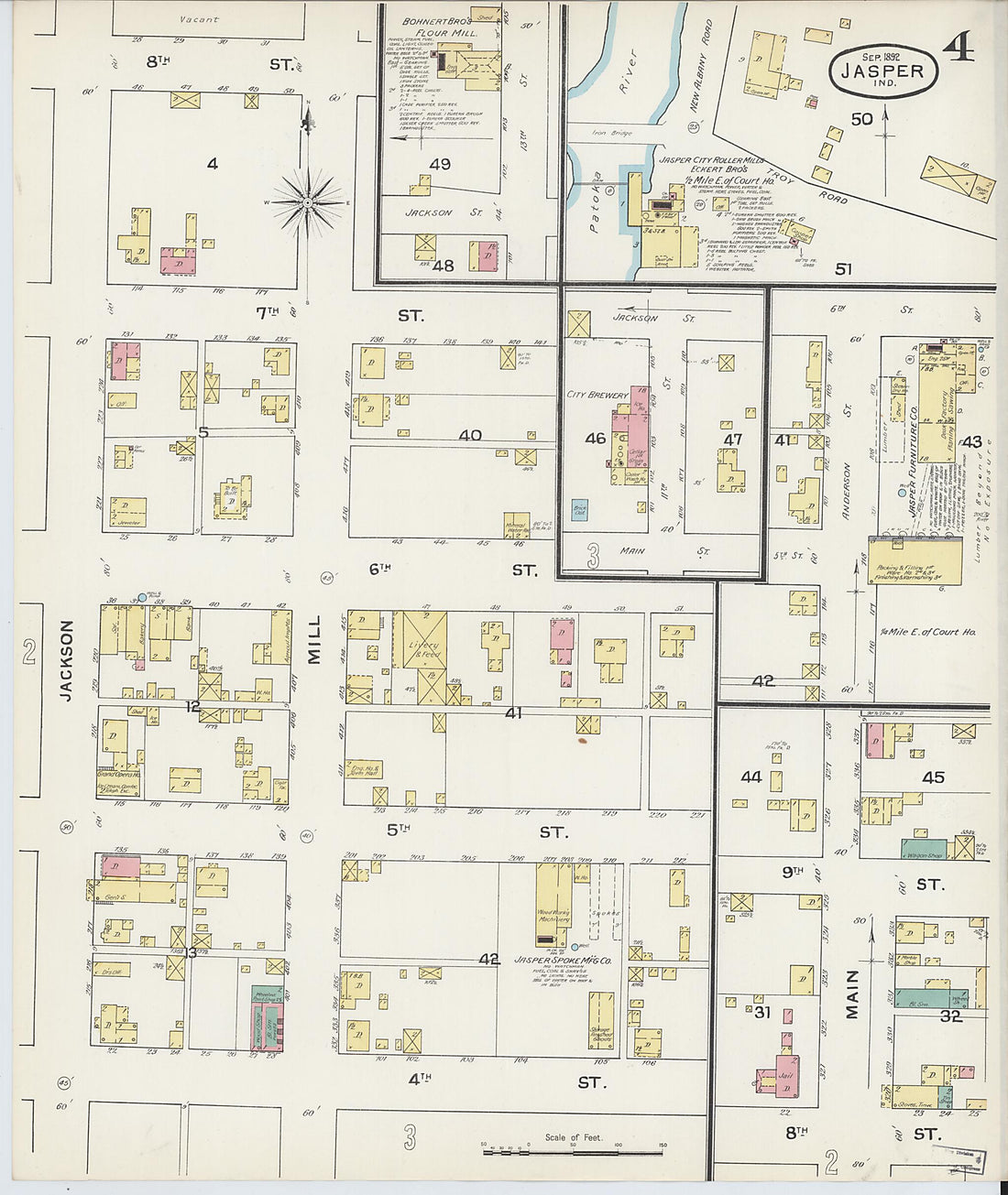 This old map of Jasper, Dubois County, Indiana was created by Sanborn Map Company in 1892