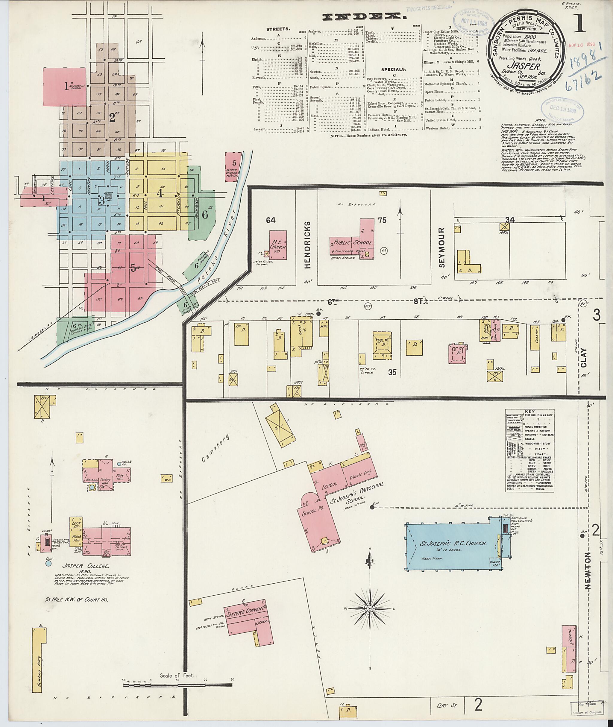 This old map of Jasper, Dubois County, Indiana was created by Sanborn Map Company in 1898