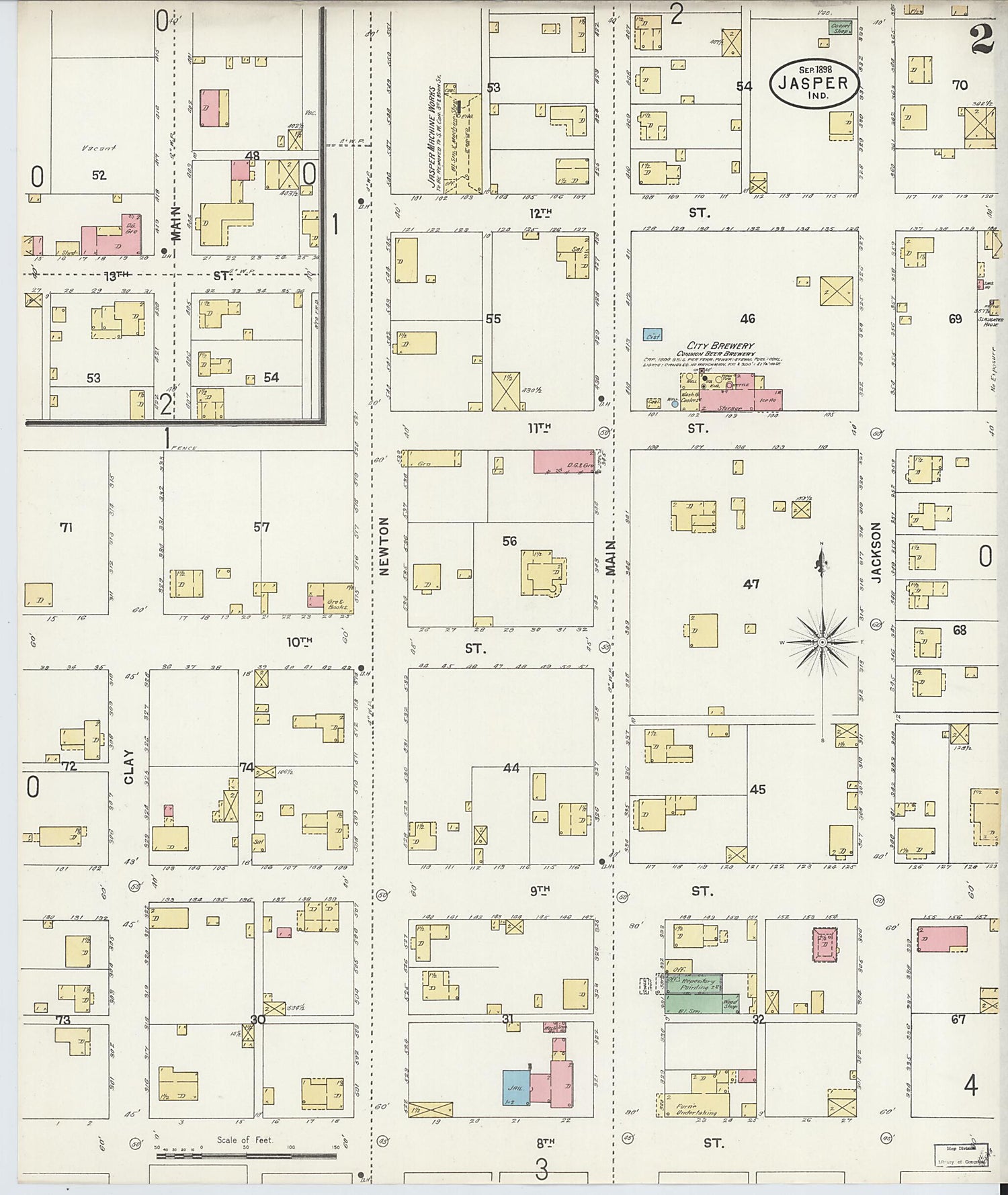 This old map of Jasper, Dubois County, Indiana was created by Sanborn Map Company in 1898