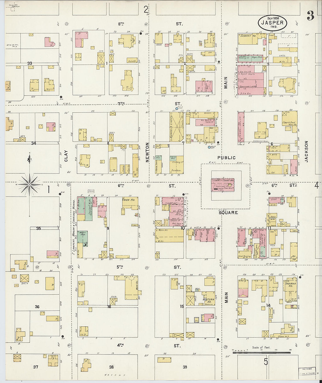 This old map of Jasper, Dubois County, Indiana was created by Sanborn Map Company in 1898