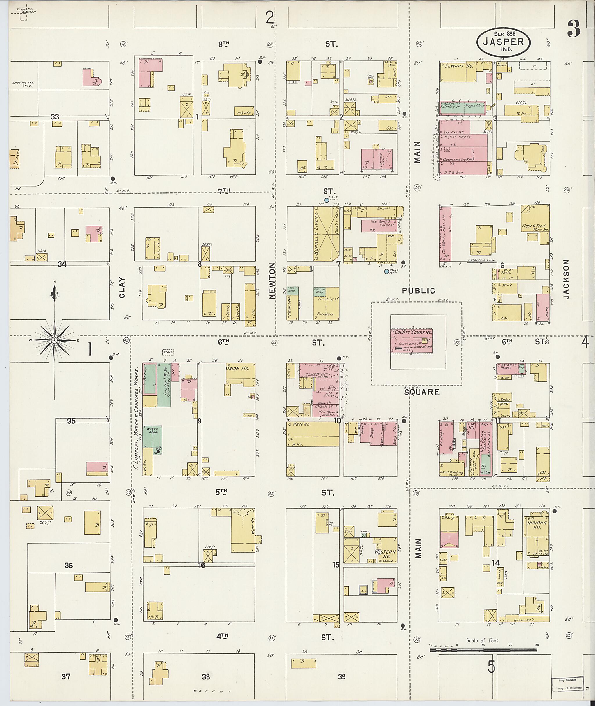 This old map of Jasper, Dubois County, Indiana was created by Sanborn Map Company in 1898