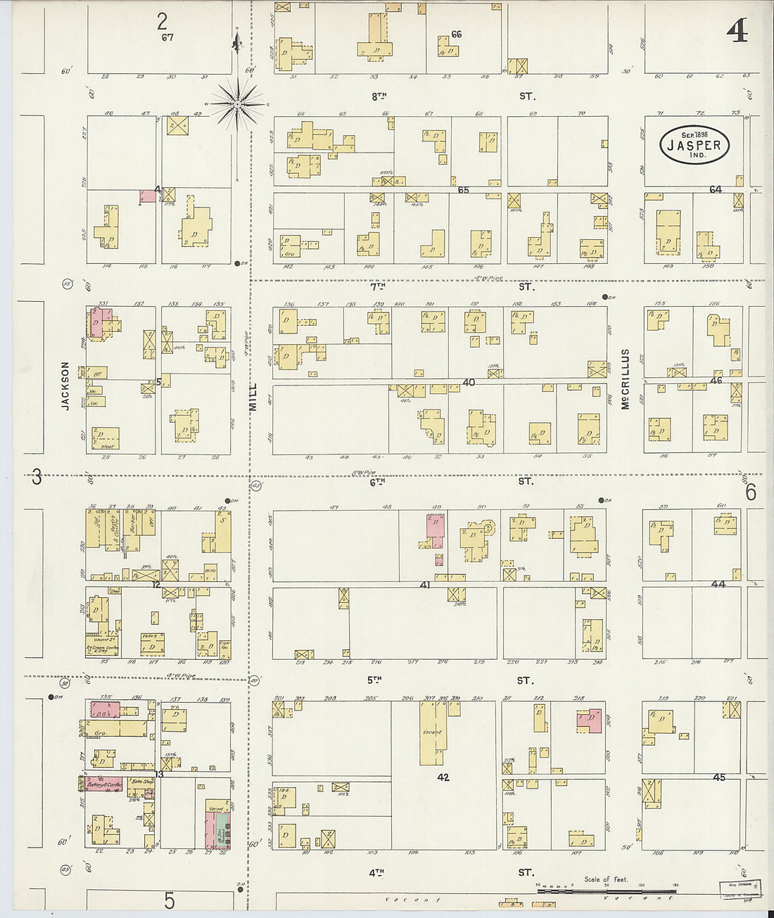 This old map of Jasper, Dubois County, Indiana was created by Sanborn Map Company in 1898