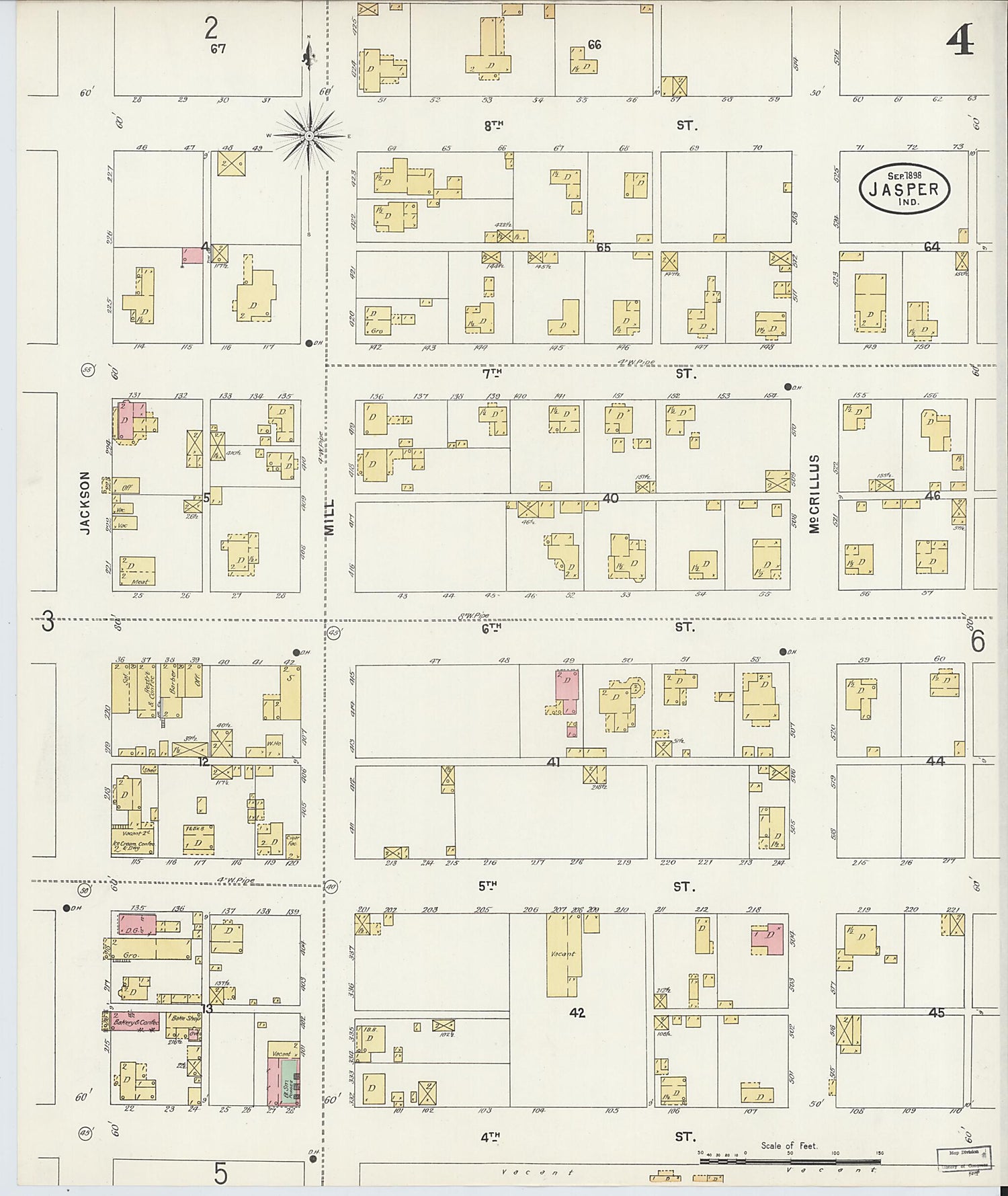 This old map of Jasper, Dubois County, Indiana was created by Sanborn Map Company in 1898