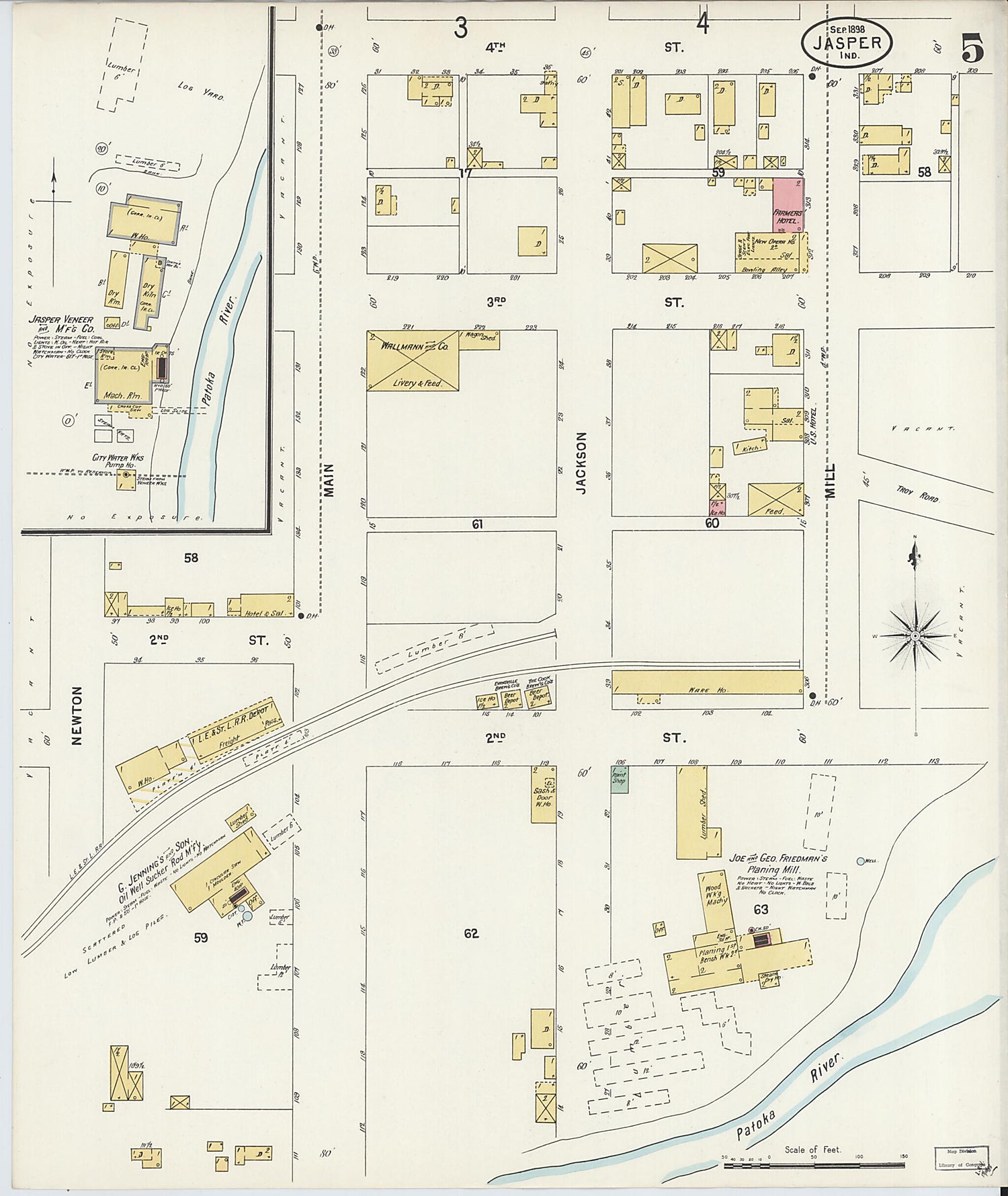 This old map of Jasper, Dubois County, Indiana was created by Sanborn Map Company in 1898