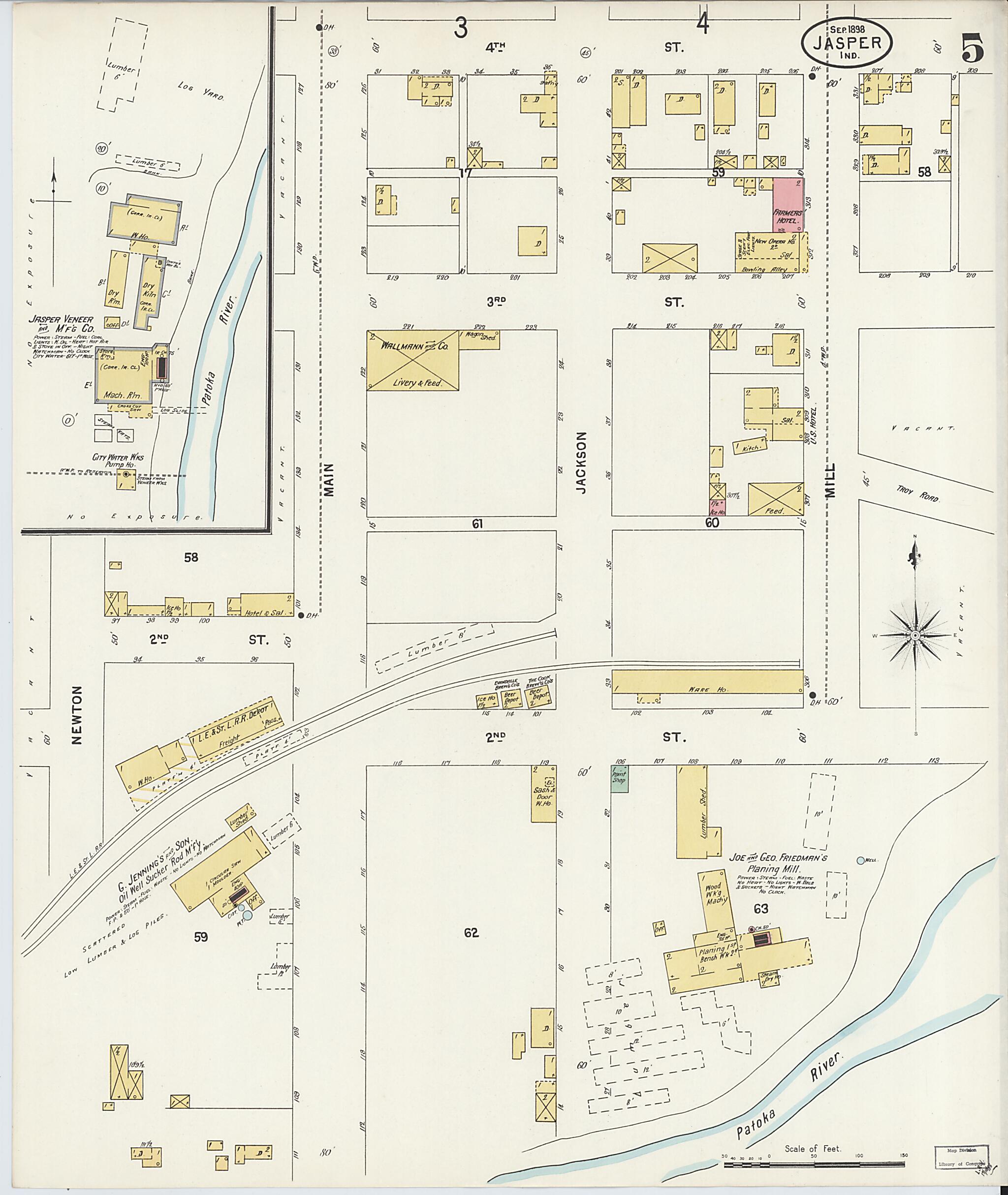 This old map of Jasper, Dubois County, Indiana was created by Sanborn Map Company in 1898