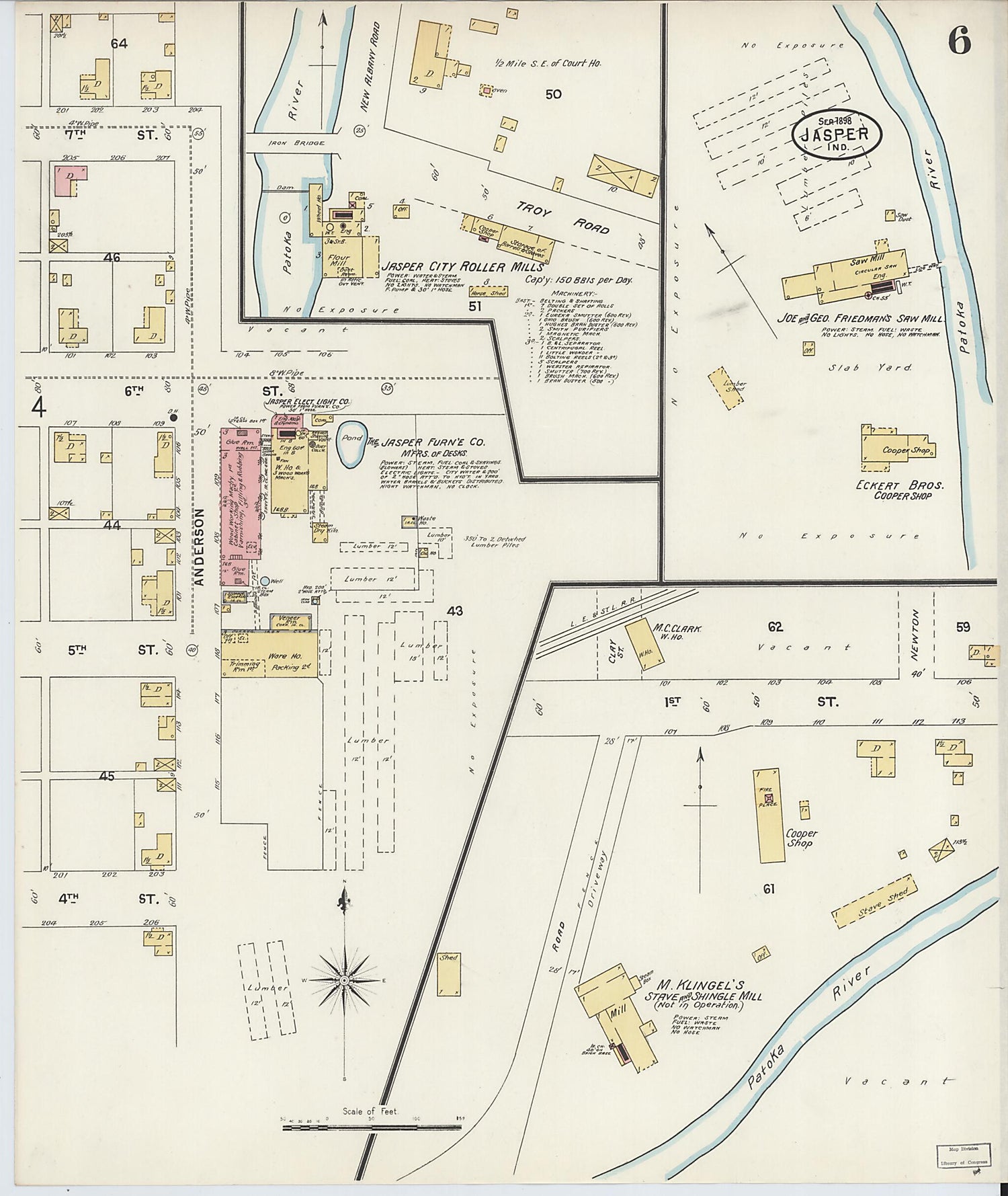 This old map of Jasper, Dubois County, Indiana was created by Sanborn Map Company in 1898