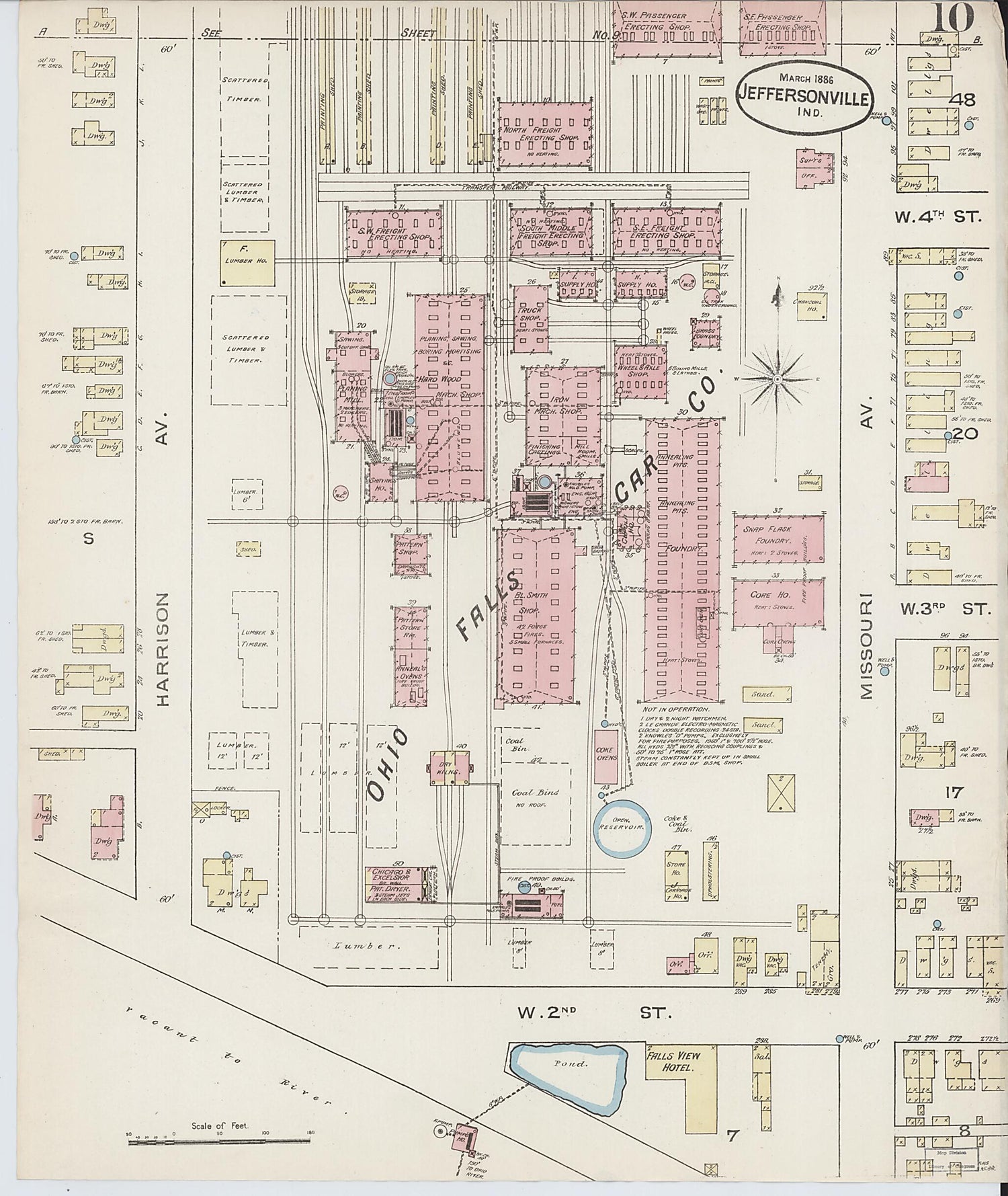 This old map of Jeffersonville, Clark County, Indiana was created by Sanborn Map Company in 1886