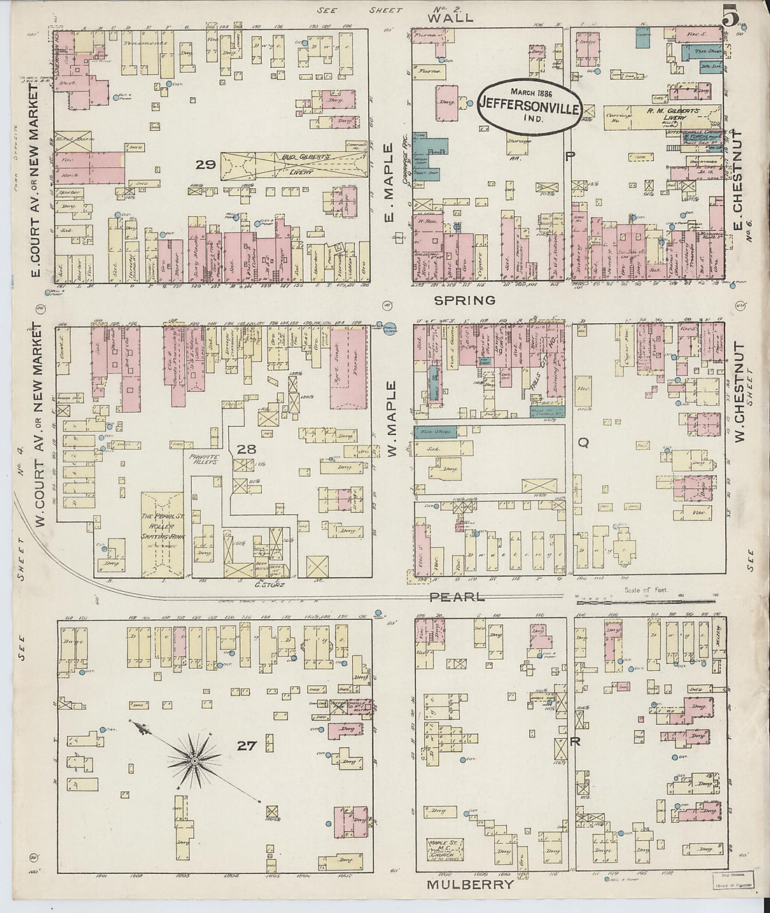 This old map of Jeffersonville, Clark County, Indiana was created by Sanborn Map Company in 1886