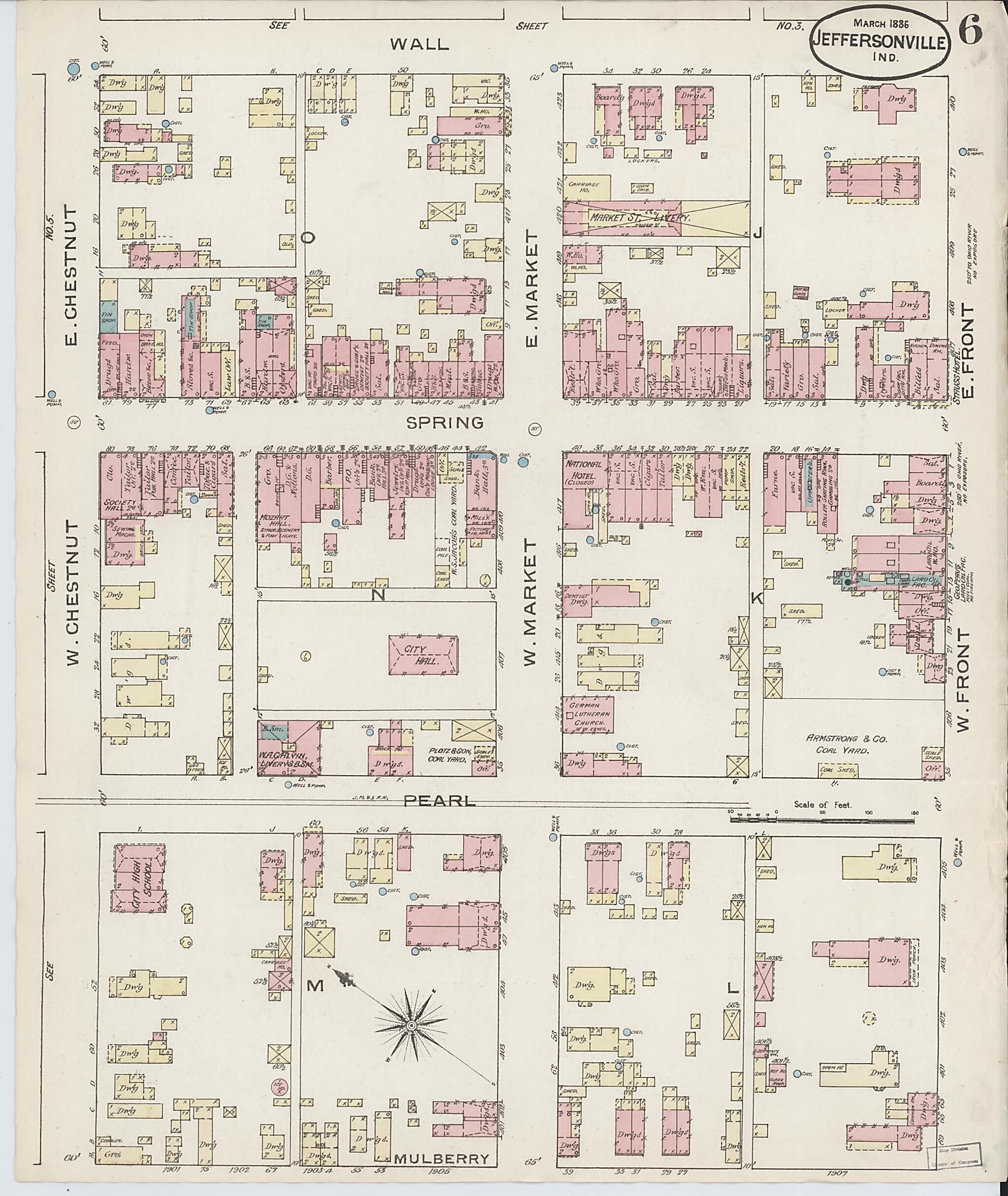 This old map of Jeffersonville, Clark County, Indiana was created by Sanborn Map Company in 1886