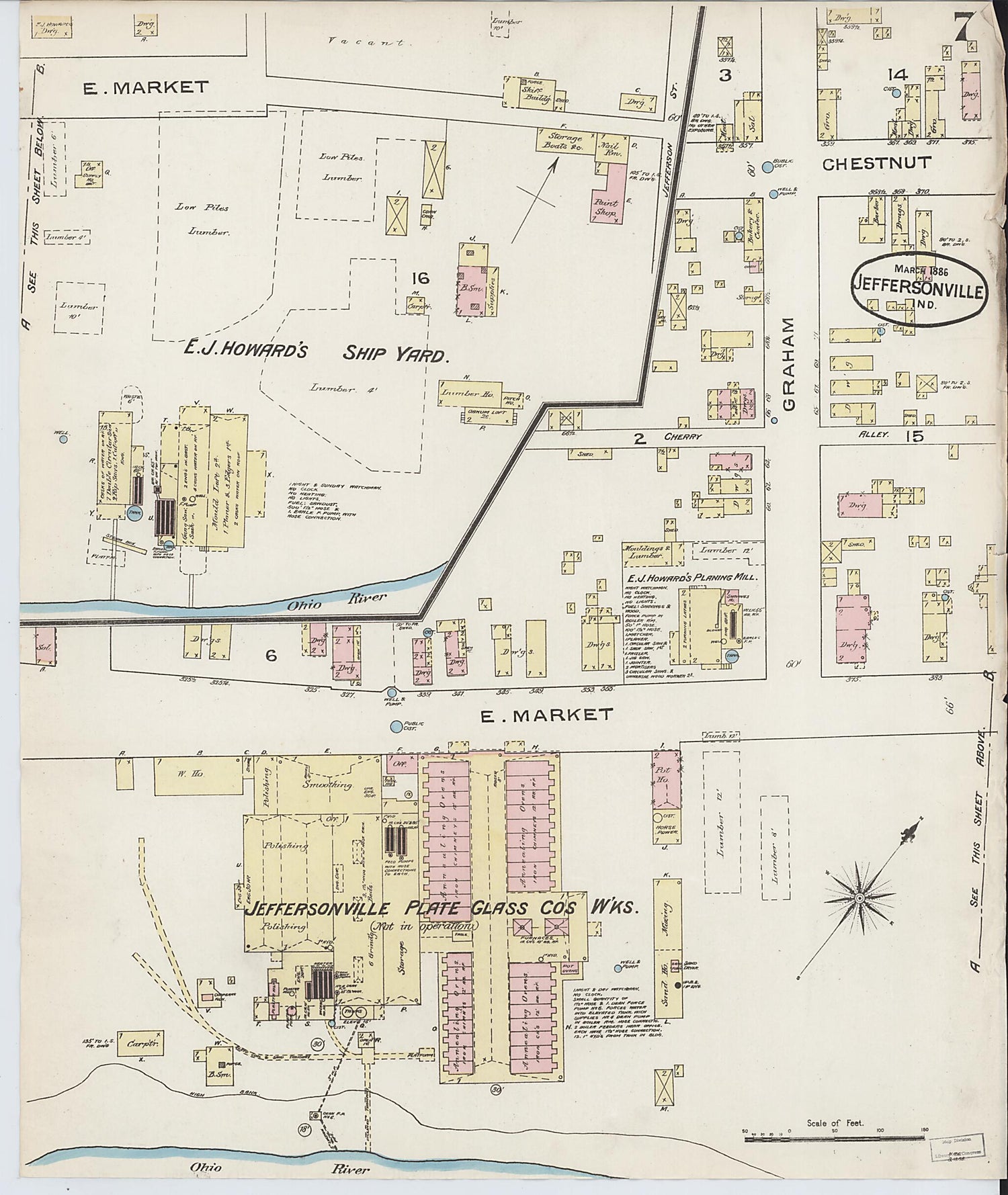 This old map of Jeffersonville, Clark County, Indiana was created by Sanborn Map Company in 1886