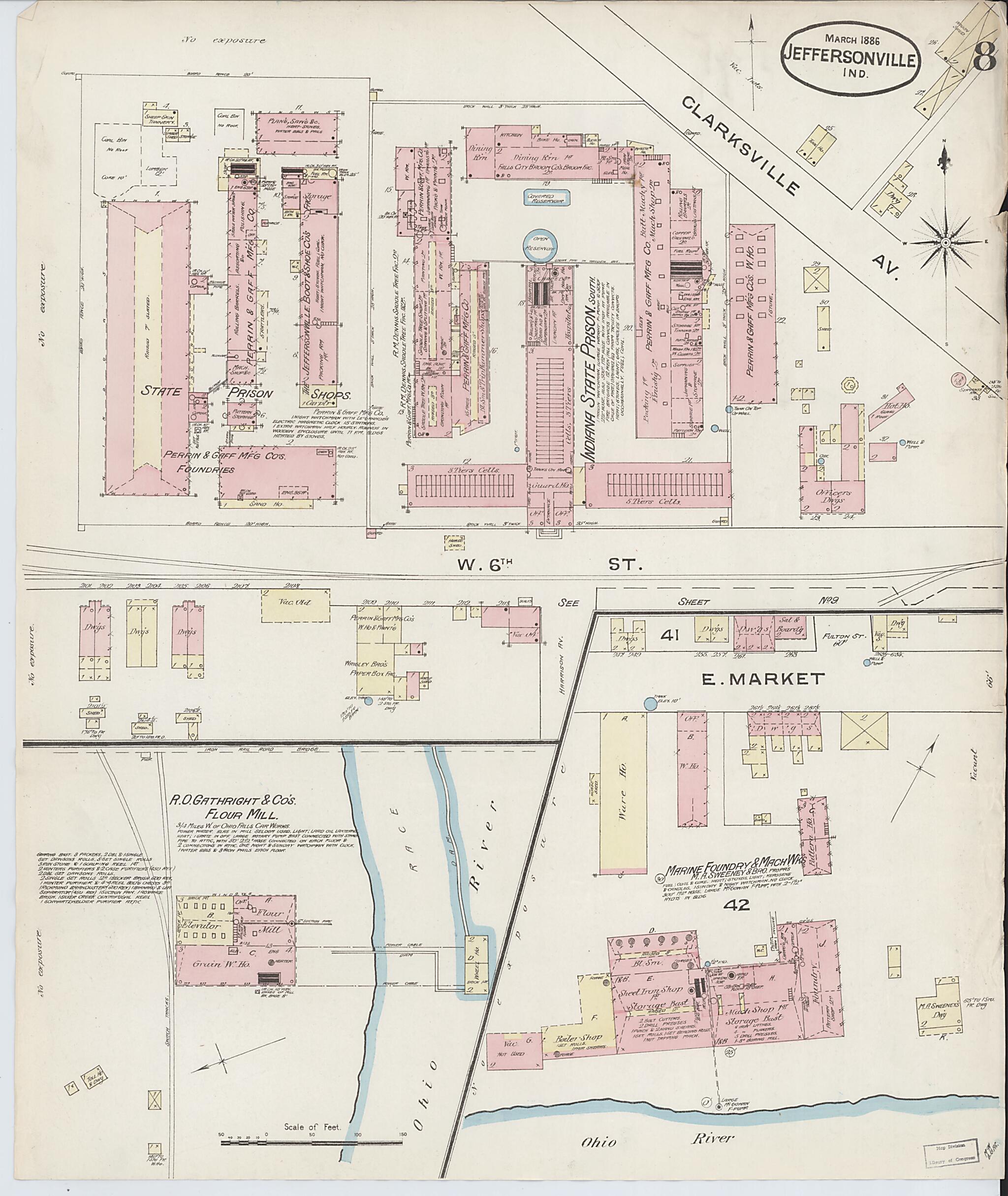 This old map of Jeffersonville, Clark County, Indiana was created by Sanborn Map Company in 1886