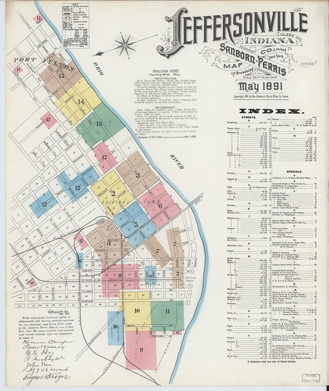 This old map of Jeffersonville, Clark County, Indiana was created by Sanborn Map Company in 1891