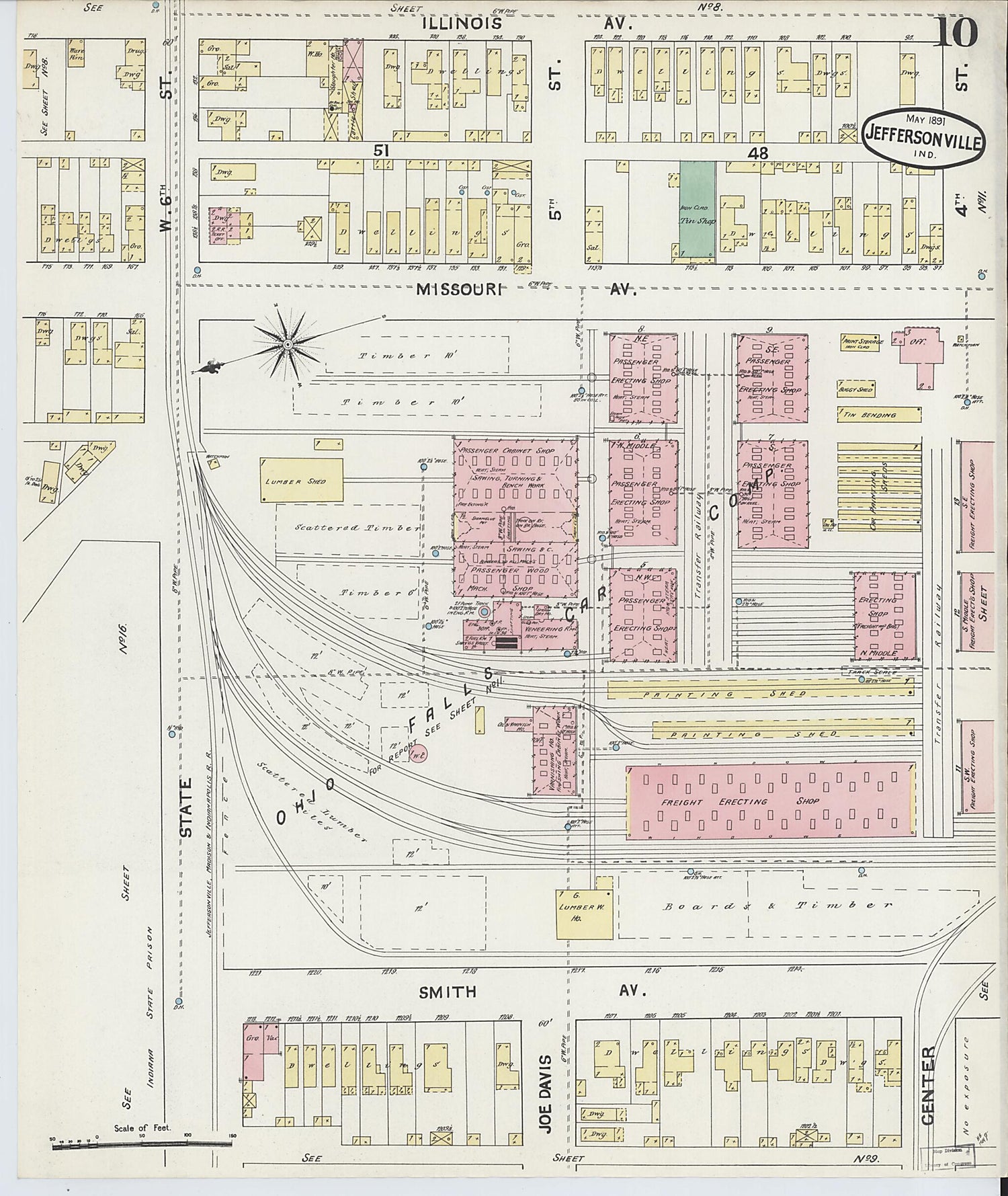 This old map of Jeffersonville, Clark County, Indiana was created by Sanborn Map Company in 1891