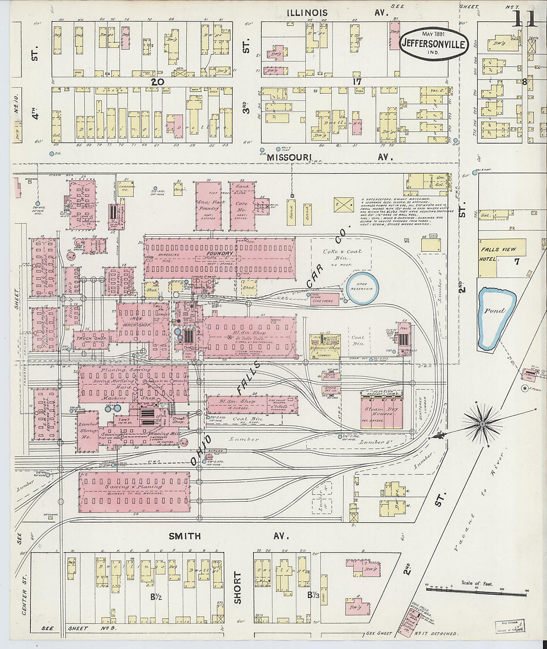 This old map of Jeffersonville, Clark County, Indiana was created by Sanborn Map Company in 1891