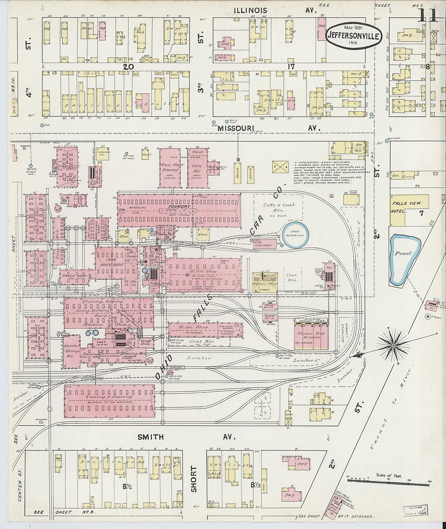 This old map of Jeffersonville, Clark County, Indiana was created by Sanborn Map Company in 1891