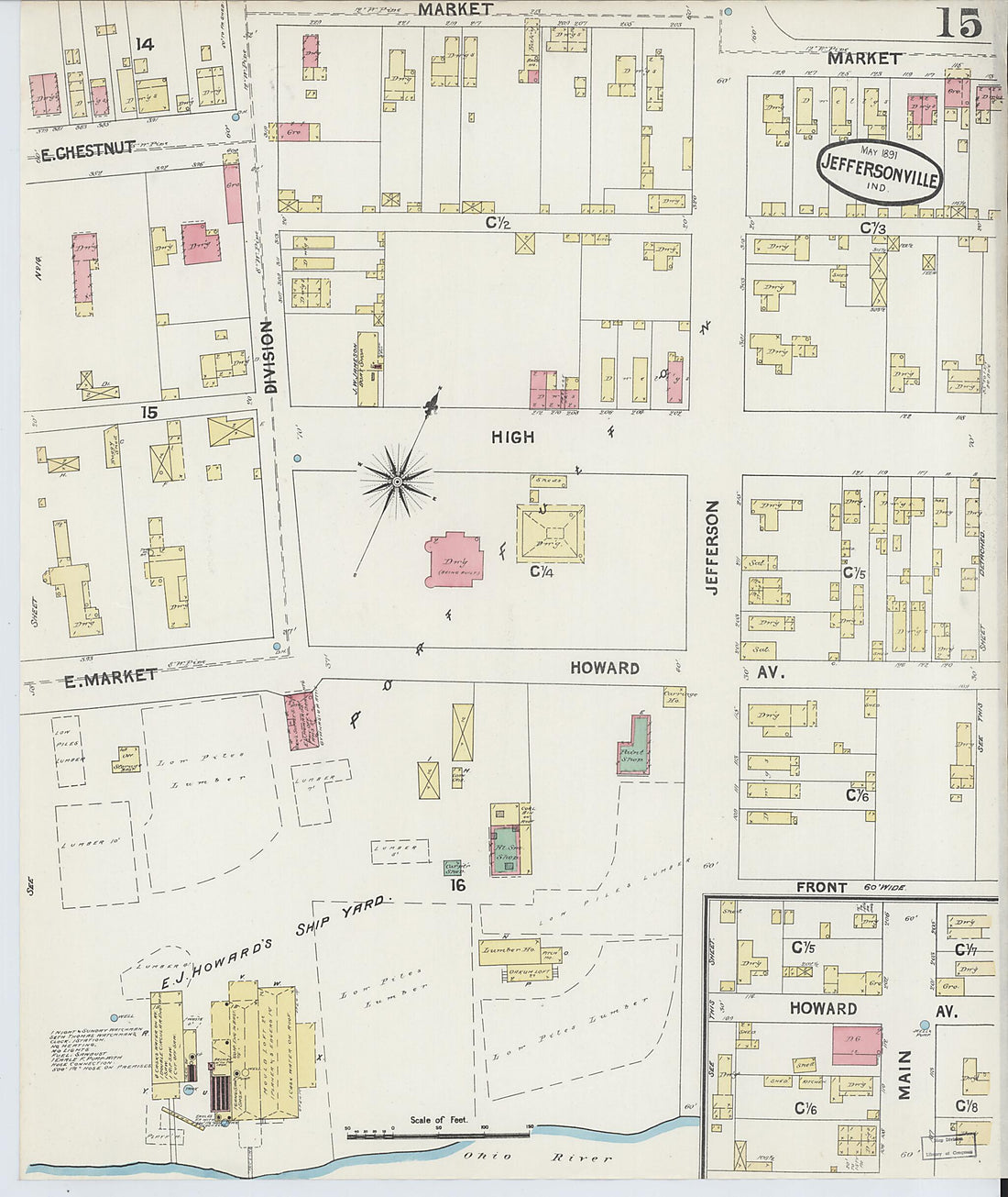 This old map of Jeffersonville, Clark County, Indiana was created by Sanborn Map Company in 1891