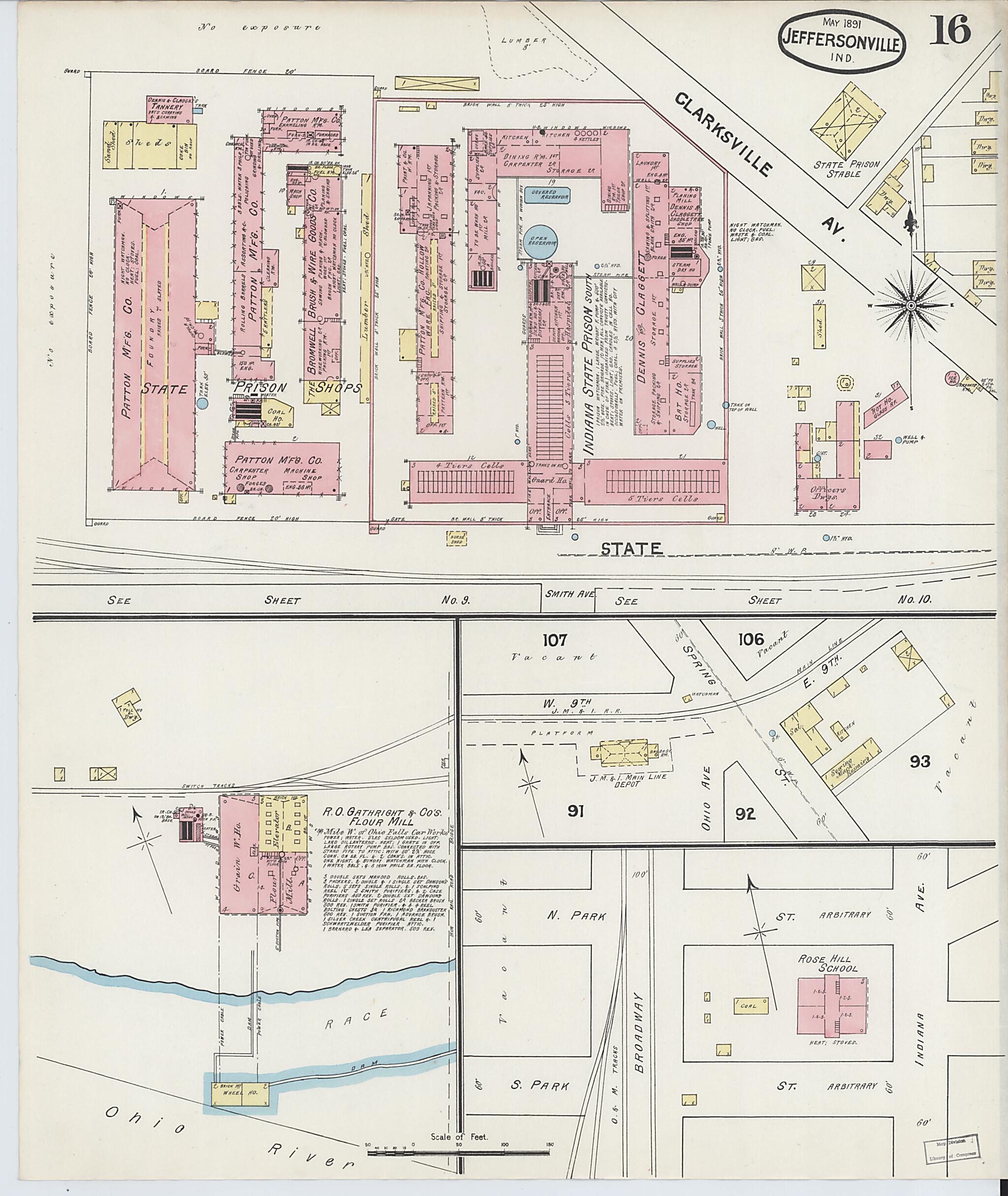 This old map of Jeffersonville, Clark County, Indiana was created by Sanborn Map Company in 1891