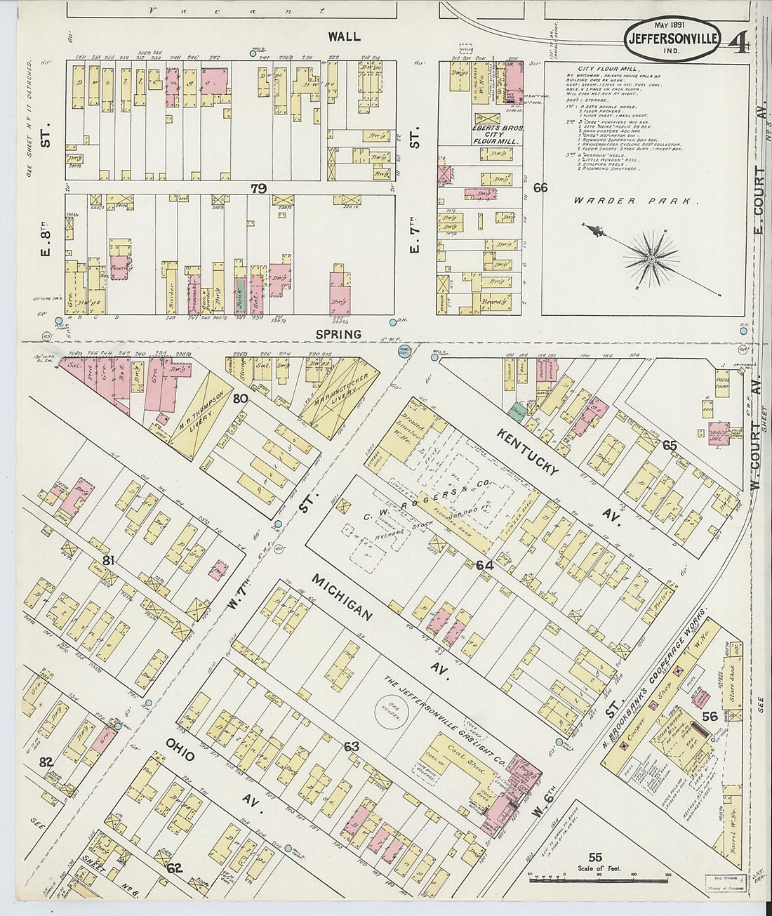 This old map of Jeffersonville, Clark County, Indiana was created by Sanborn Map Company in 1891