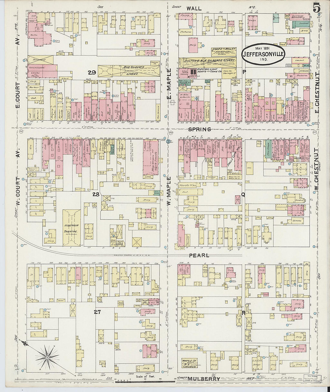 This old map of Jeffersonville, Clark County, Indiana was created by Sanborn Map Company in 1891