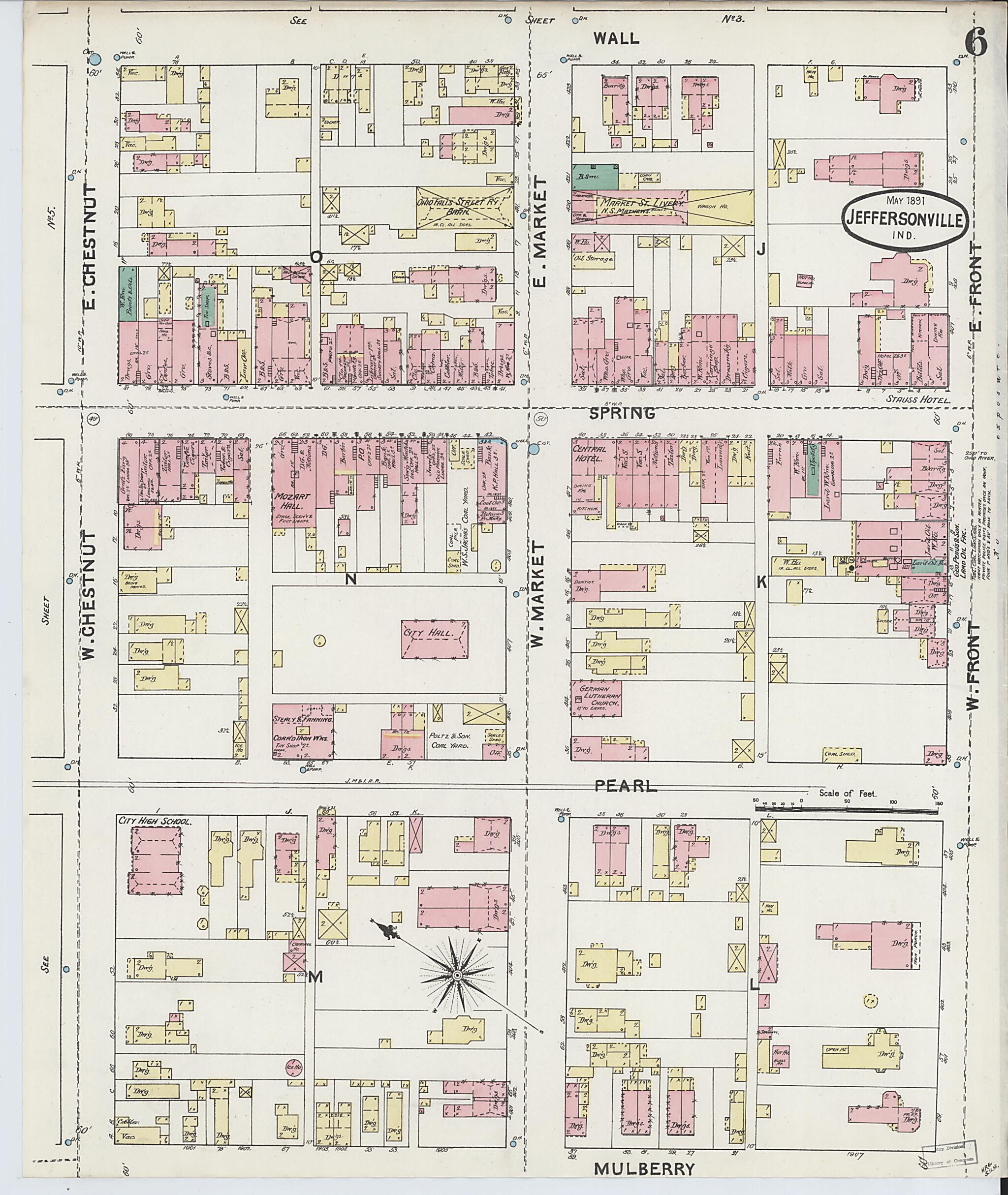 This old map of Jeffersonville, Clark County, Indiana was created by Sanborn Map Company in 1891