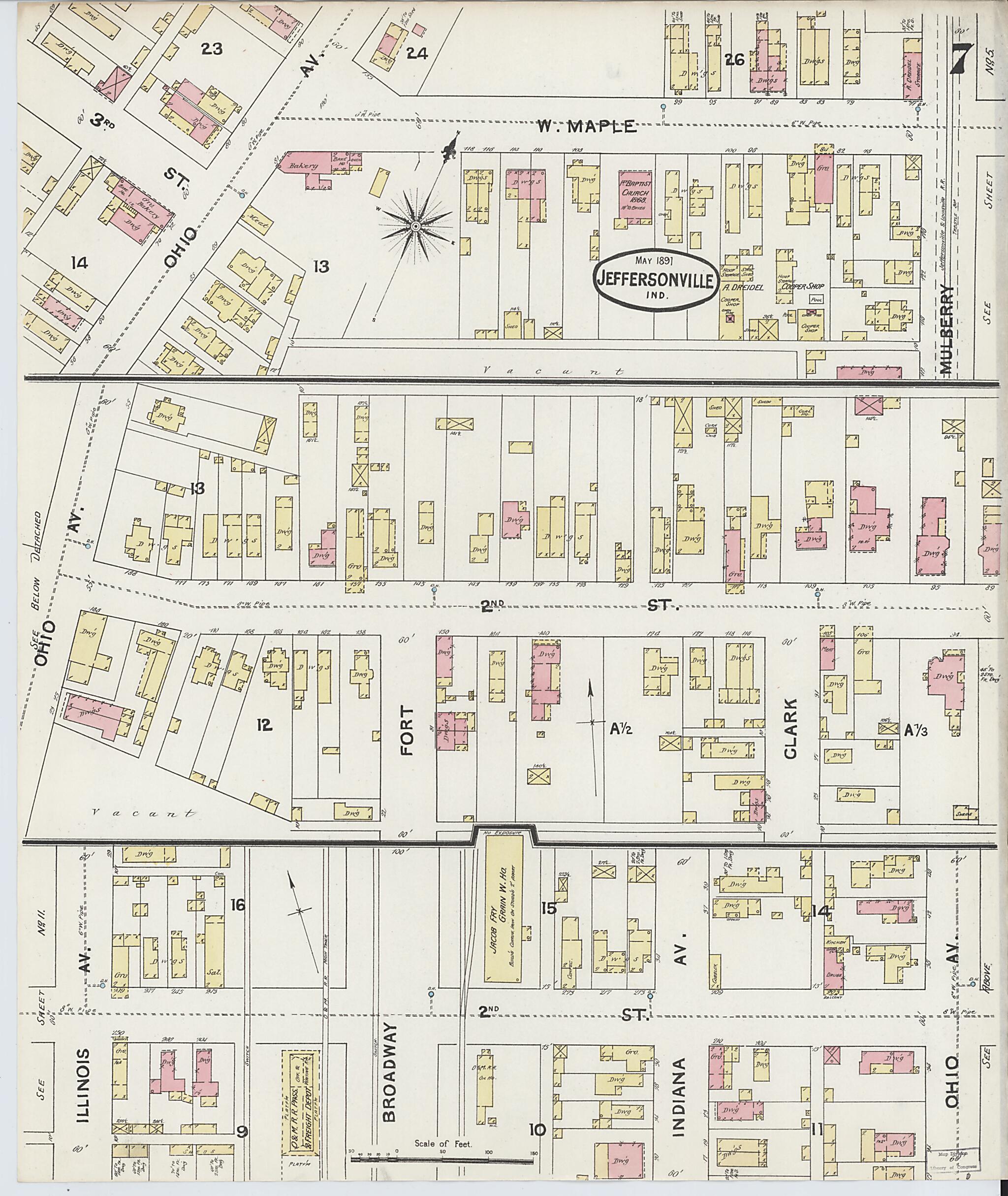 This old map of Jeffersonville, Clark County, Indiana was created by Sanborn Map Company in 1891