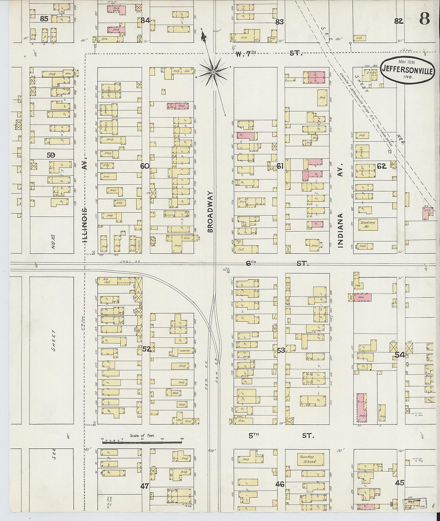 This old map of Jeffersonville, Clark County, Indiana was created by Sanborn Map Company in 1891