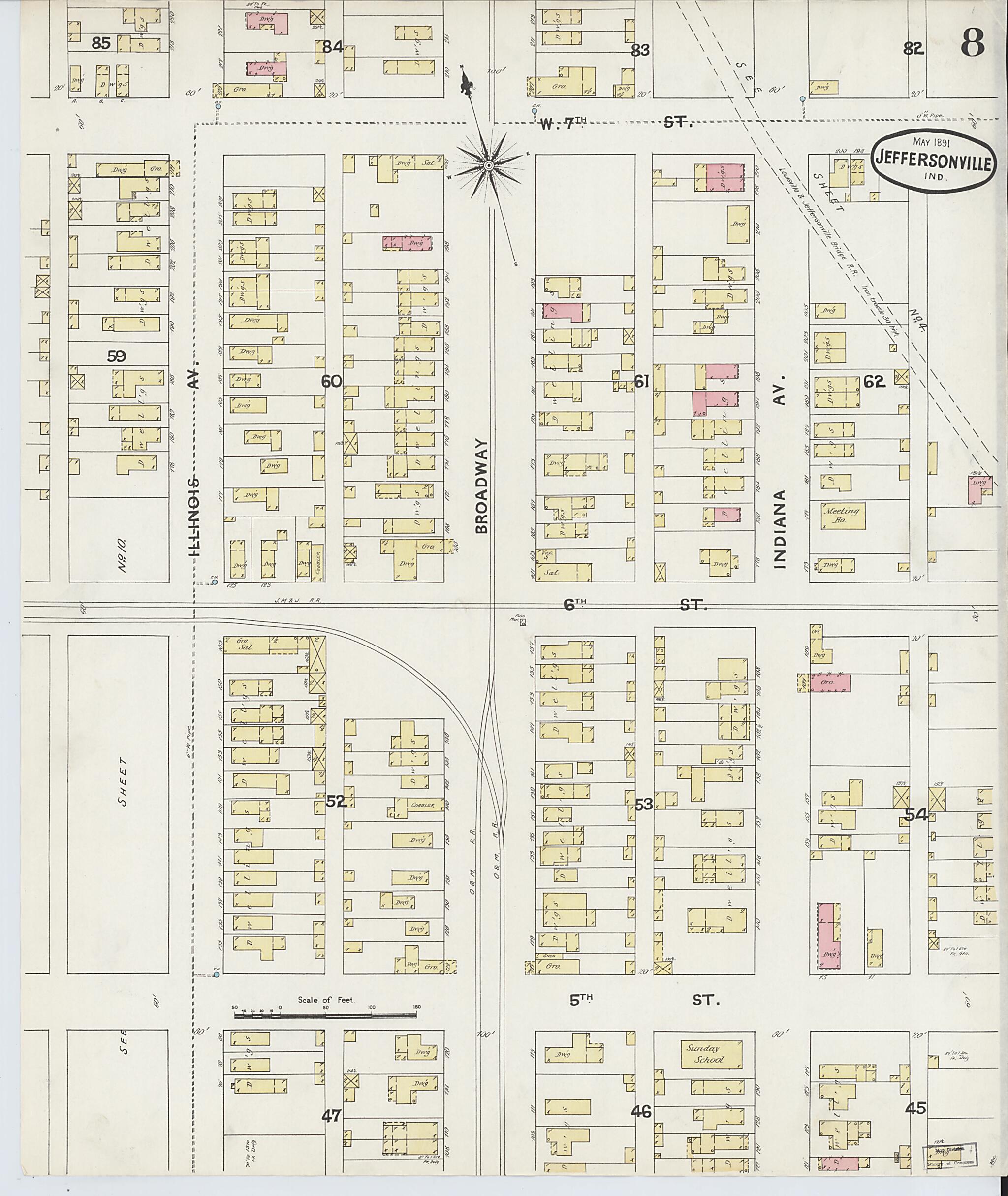 This old map of Jeffersonville, Clark County, Indiana was created by Sanborn Map Company in 1891