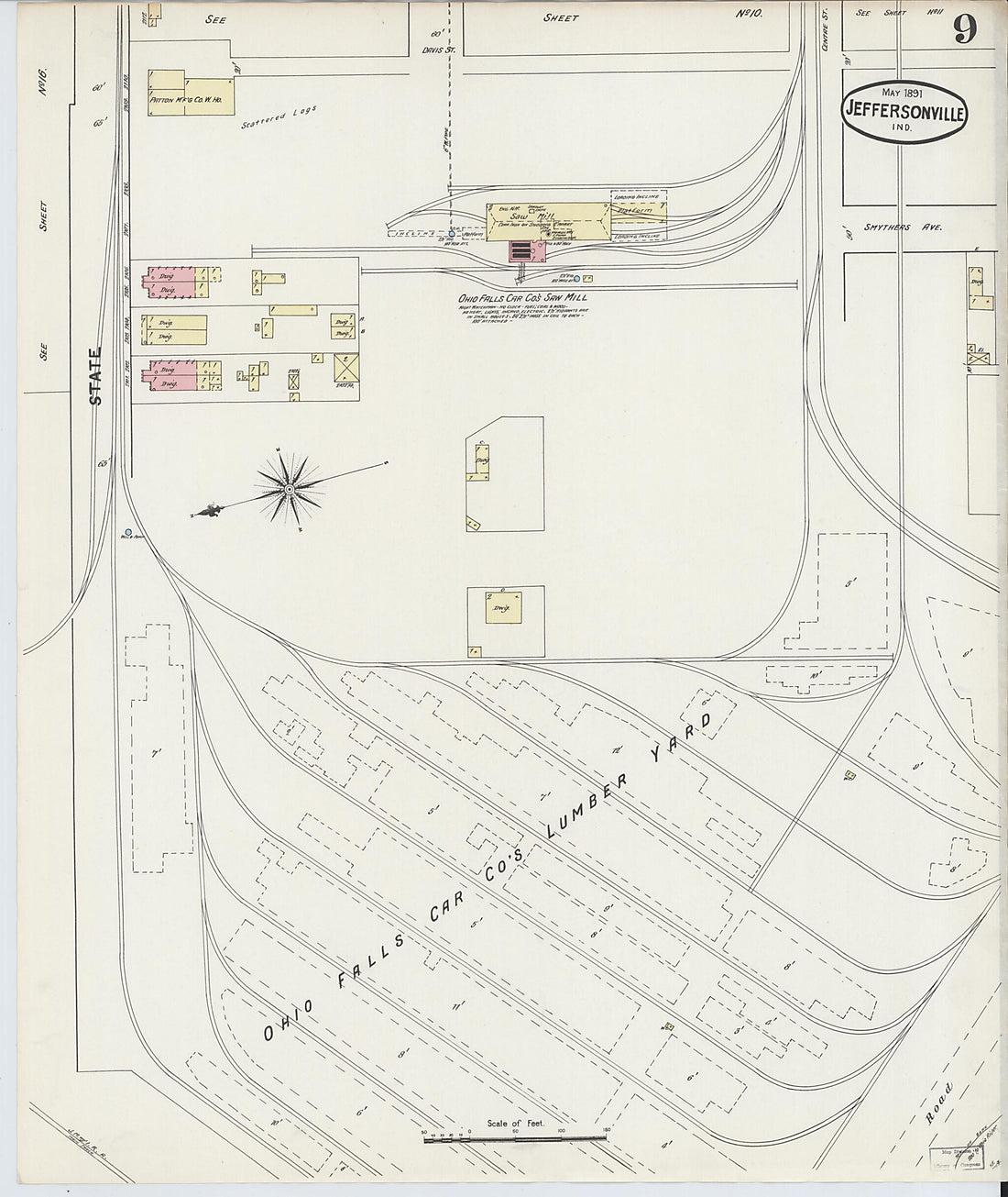 This old map of Jeffersonville, Clark County, Indiana was created by Sanborn Map Company in 1891