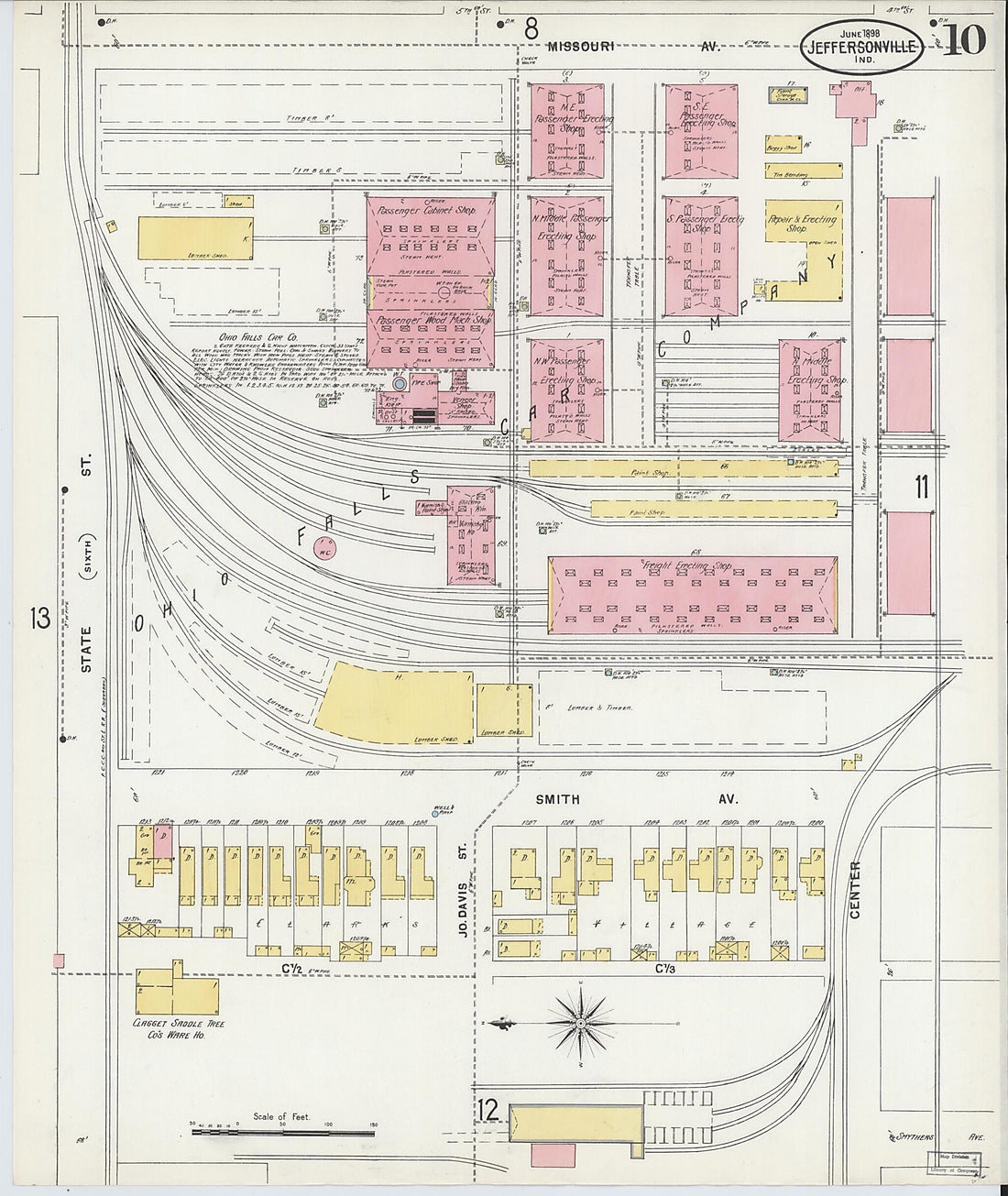 This old map of Jeffersonville, Clark County, Indiana was created by Sanborn Map Company in 1898